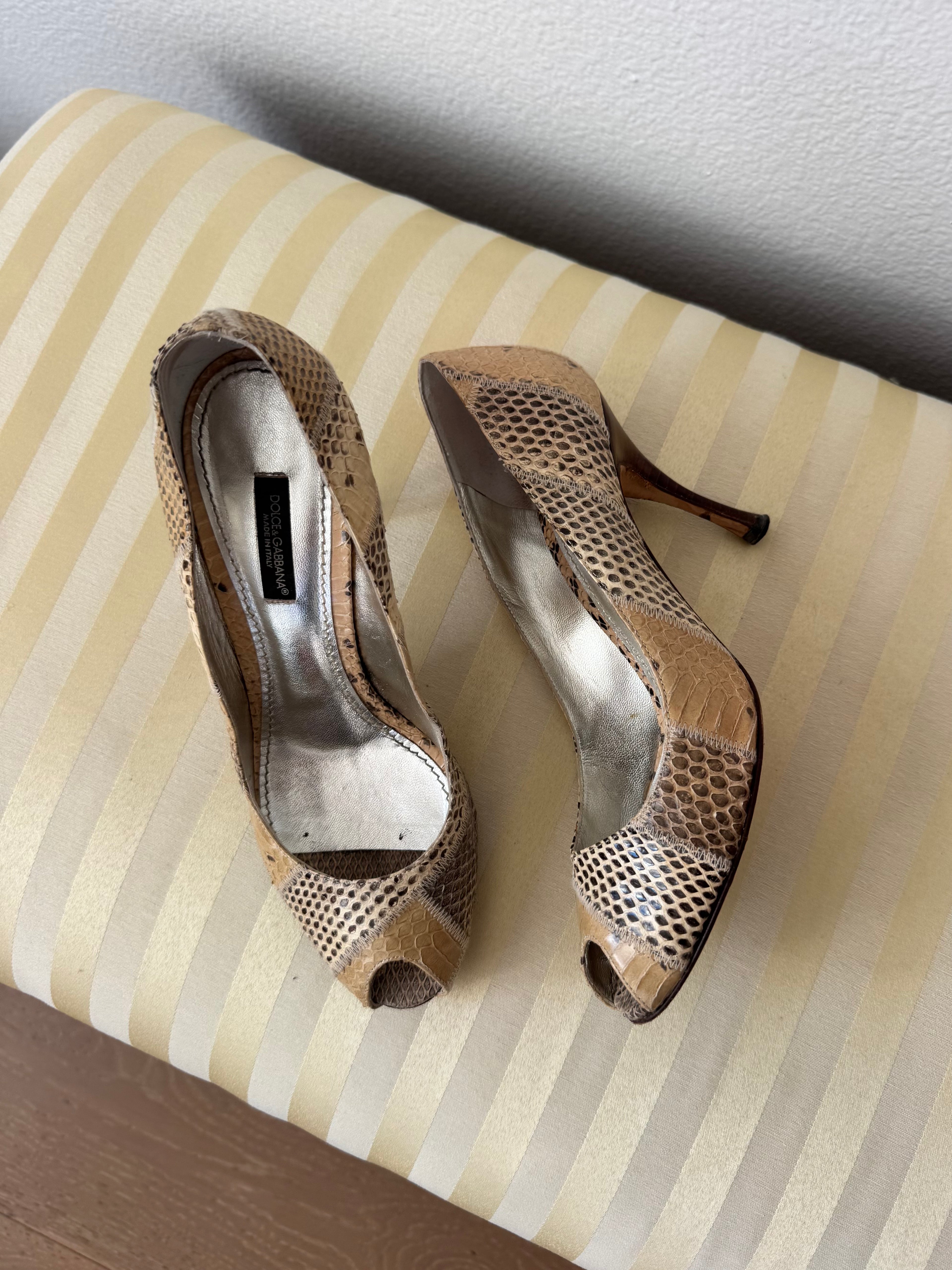 Dolce & Gabbana Peep Toe Python Heels