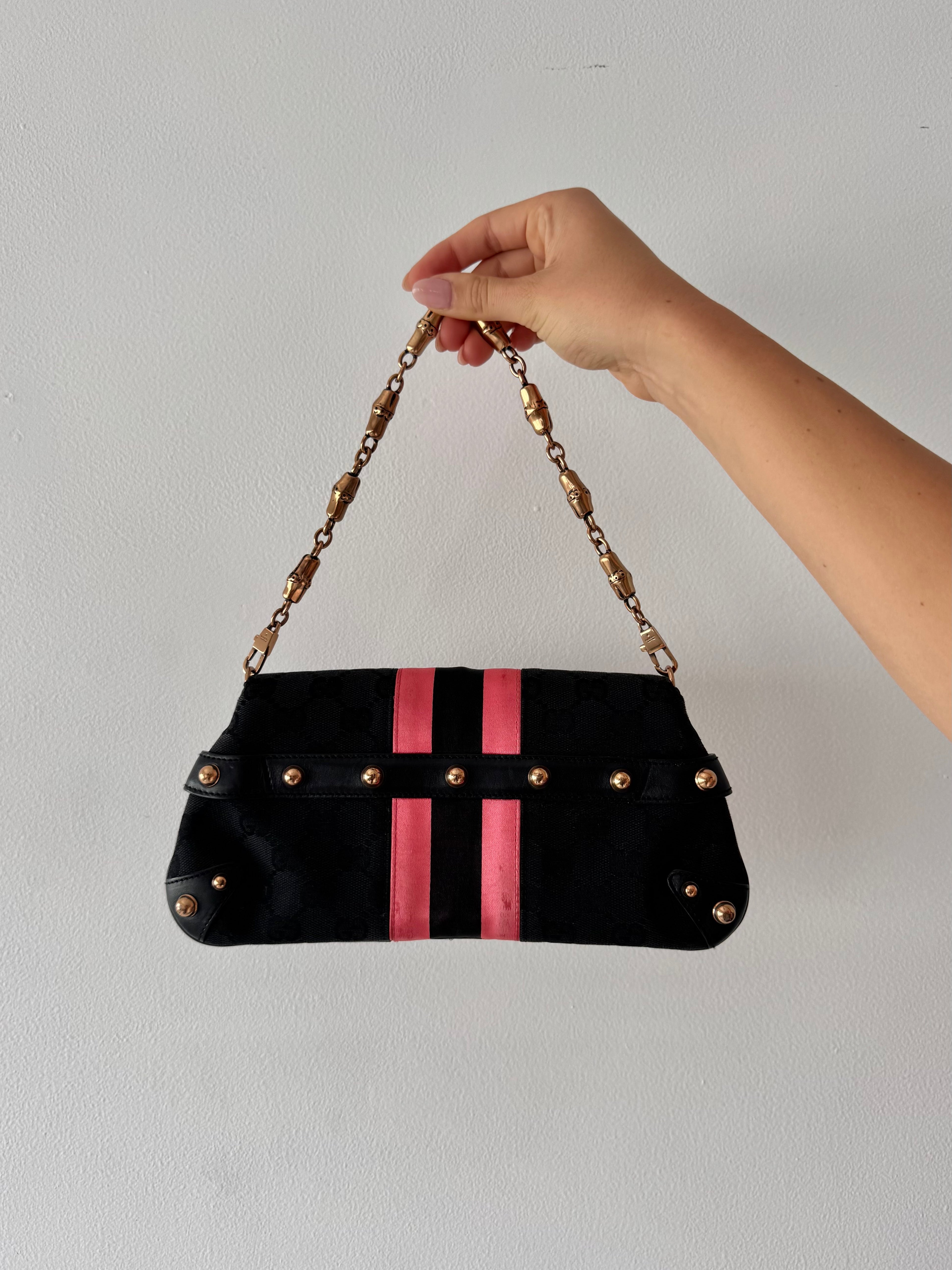 Gucci Horsebit 1995 Black Monogram Shoulder Bag
