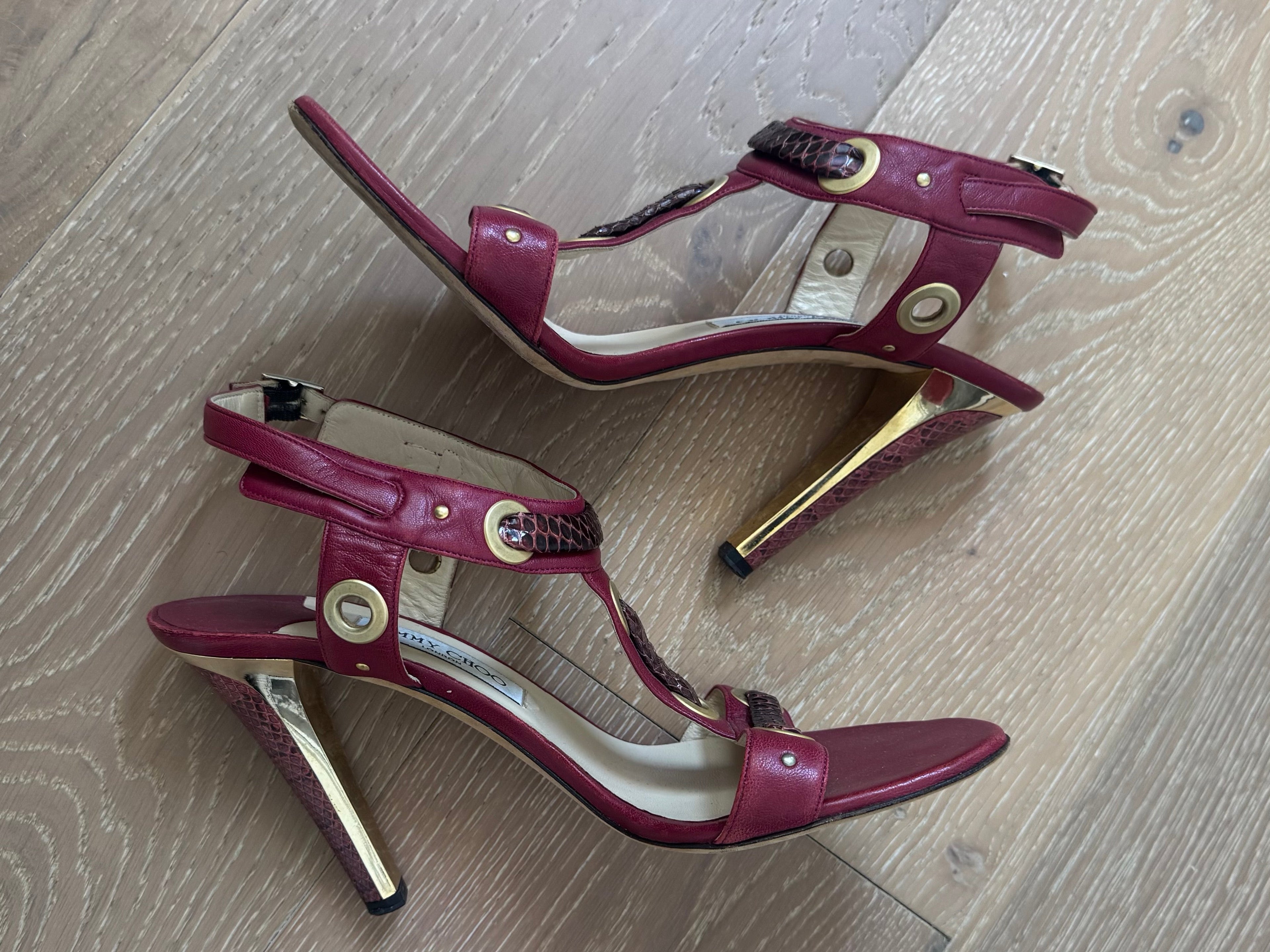 Jimmy Choo Pink Leather & Snakeskin Heels (41/ US 10)
