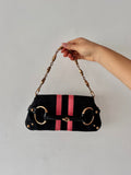 Gucci Horsebit 1995 Black Monogram Shoulder Bag