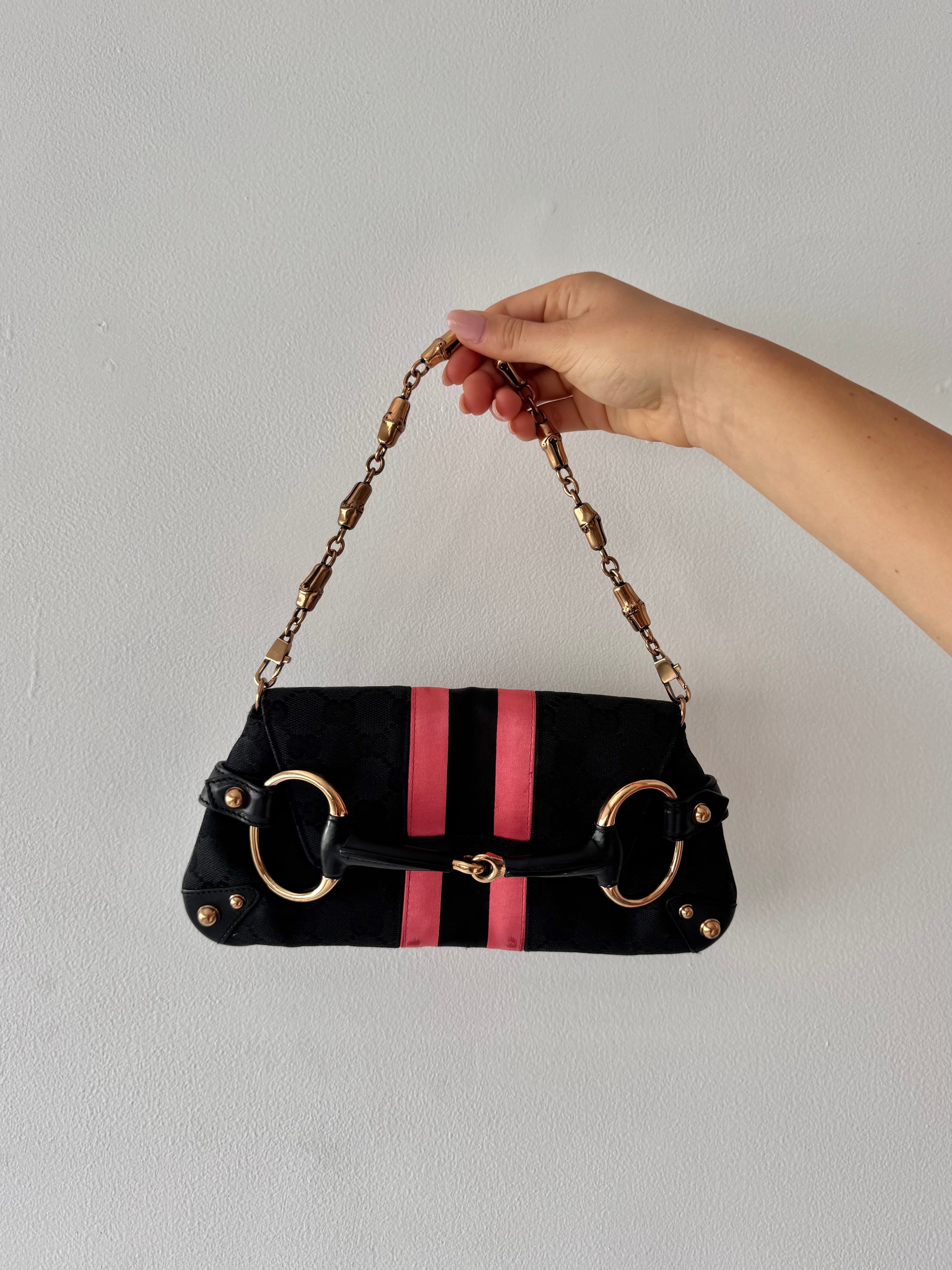 Gucci Horsebit 1995 Black Monogram Shoulder Bag