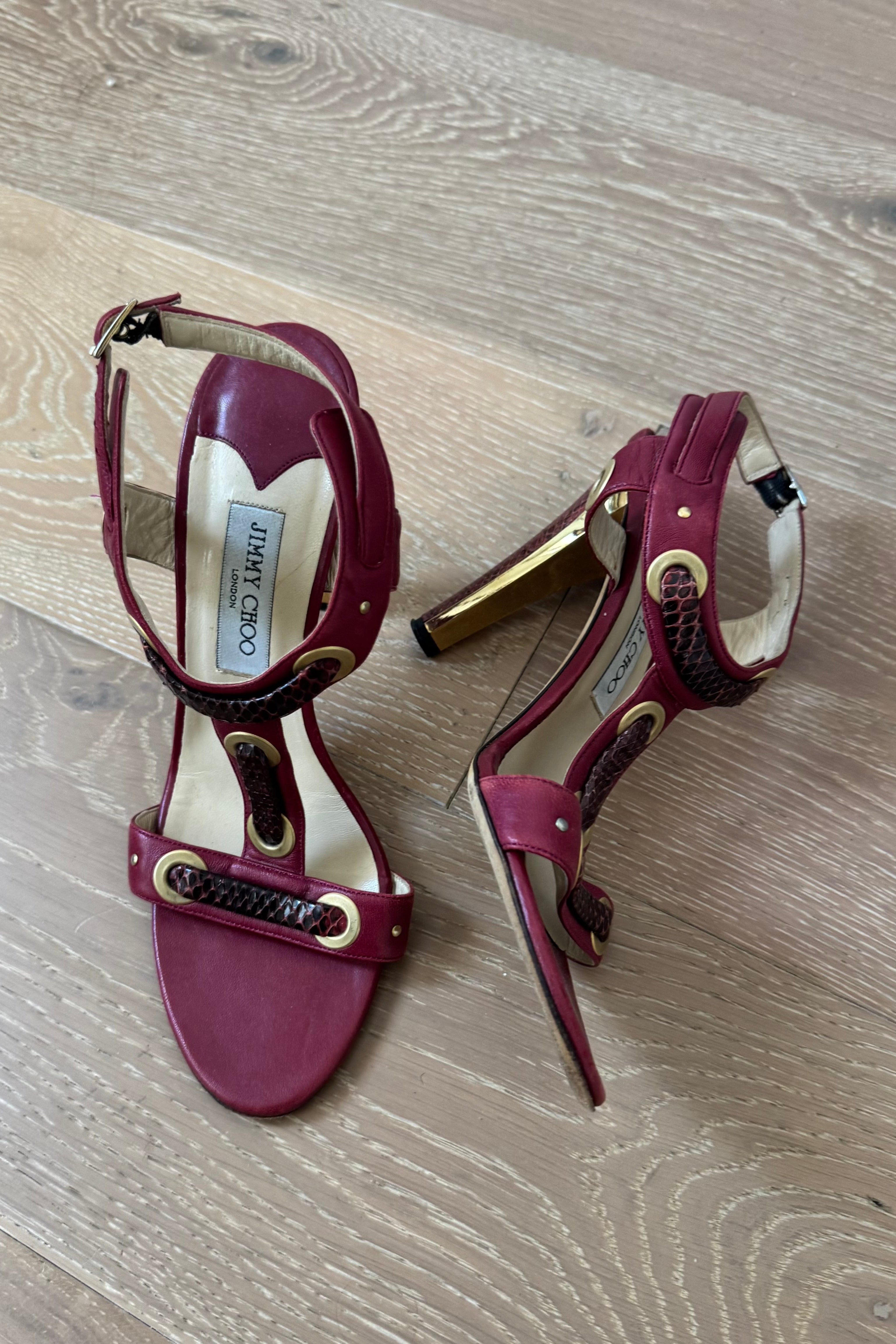 Jimmy Choo Pink Leather & Snakeskin Heels (41/ US 10)