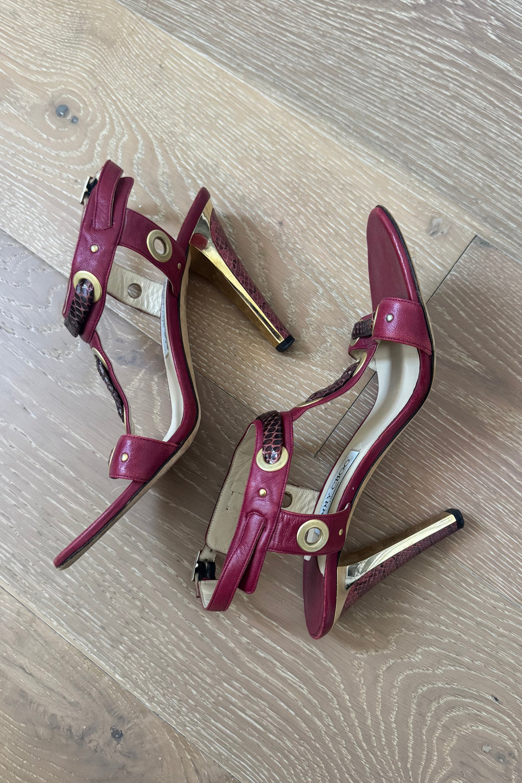 Jimmy Choo Pink Leather & Snakeskin Heels (41/ US 10)