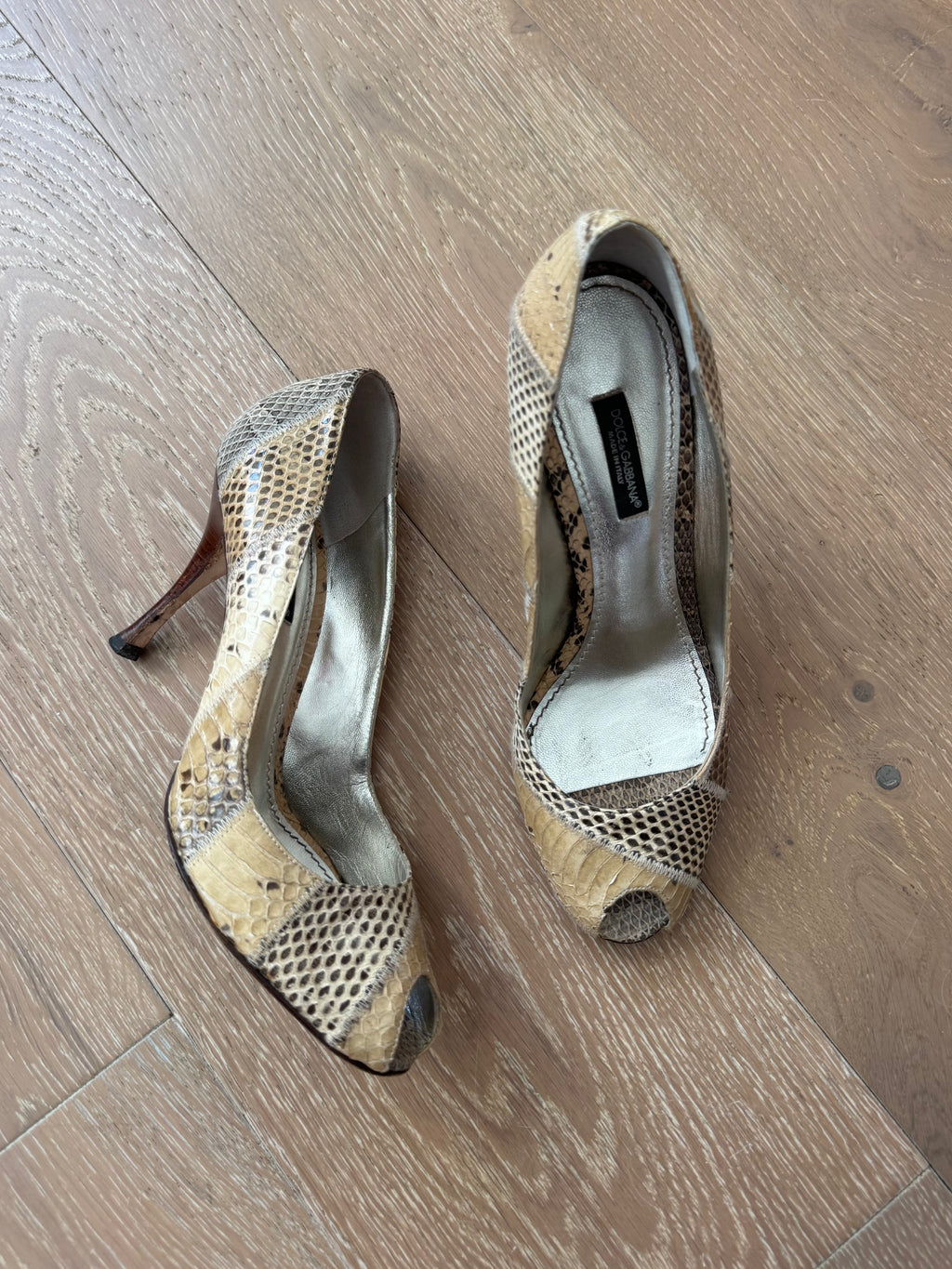 Dolce & Gabbana Peep Toe Python Heels