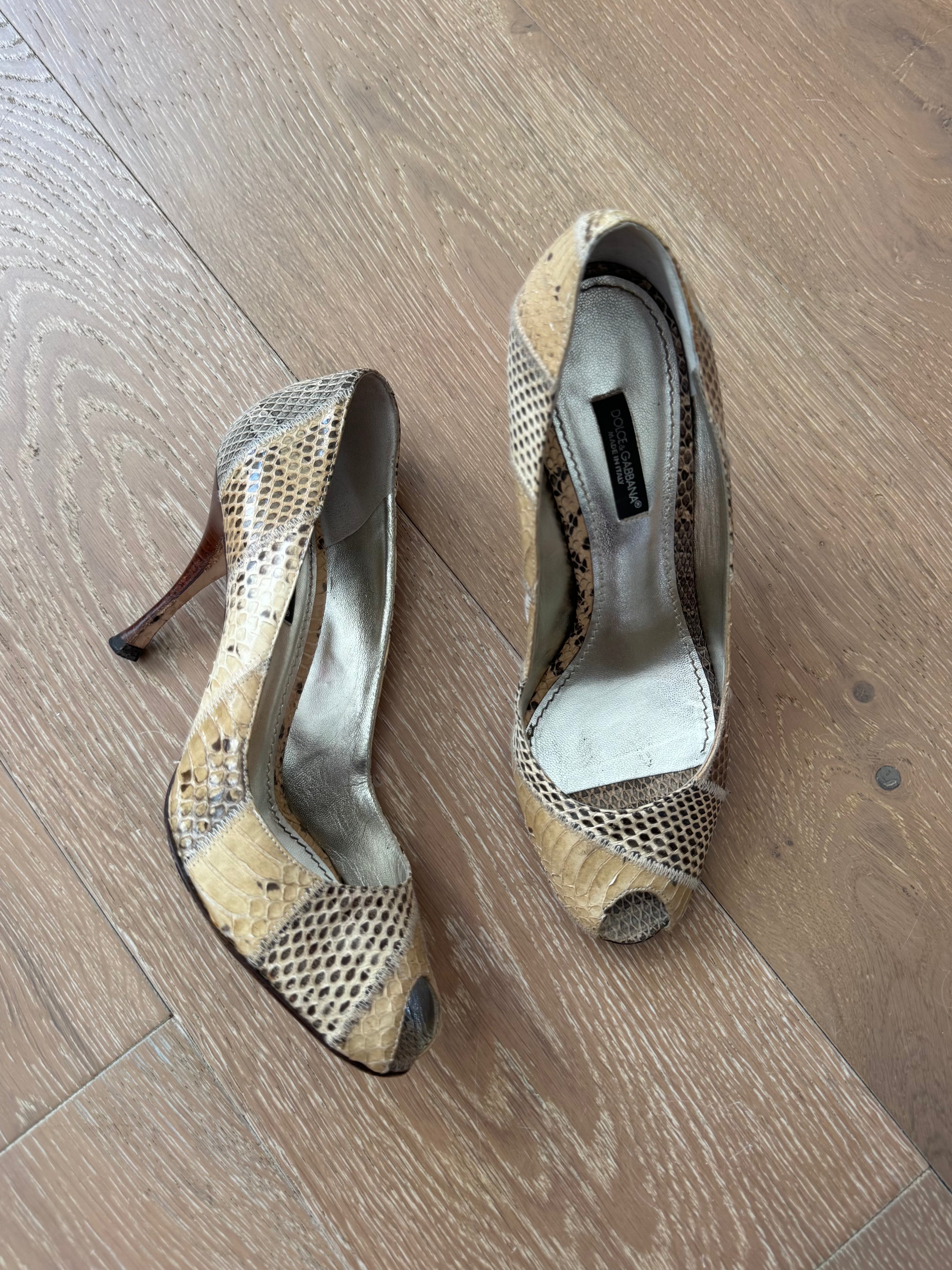 Dolce & Gabbana Peep Toe Python Heels