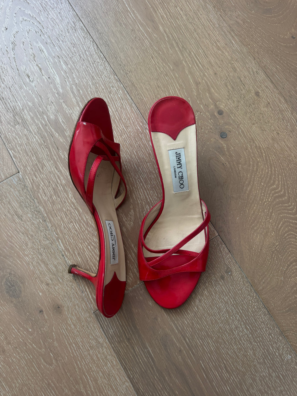 Jimmy Choo Strappy Red Patent Leather Heels