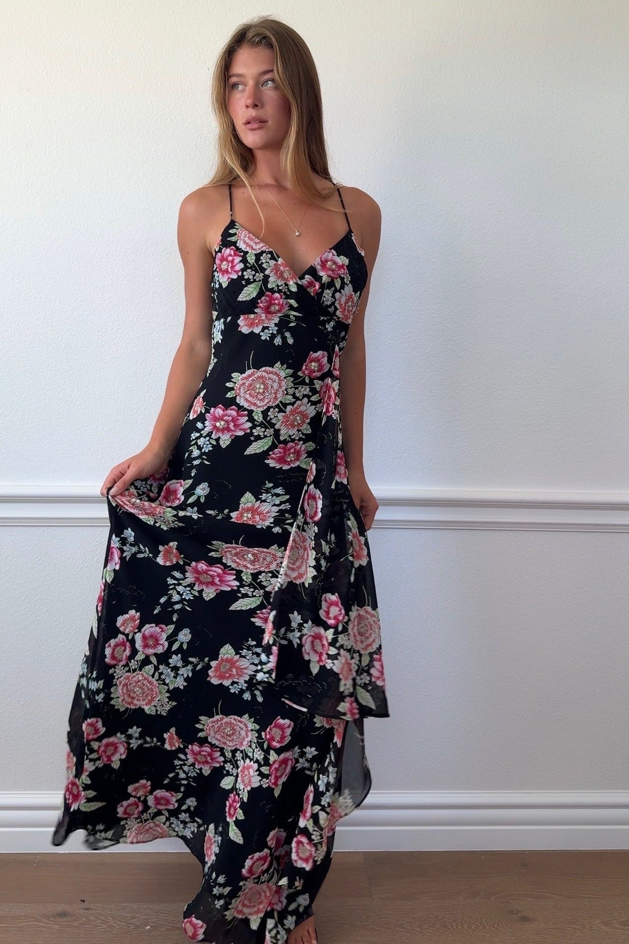 Chelsea Nites Beaded Multicolor Floral Dress