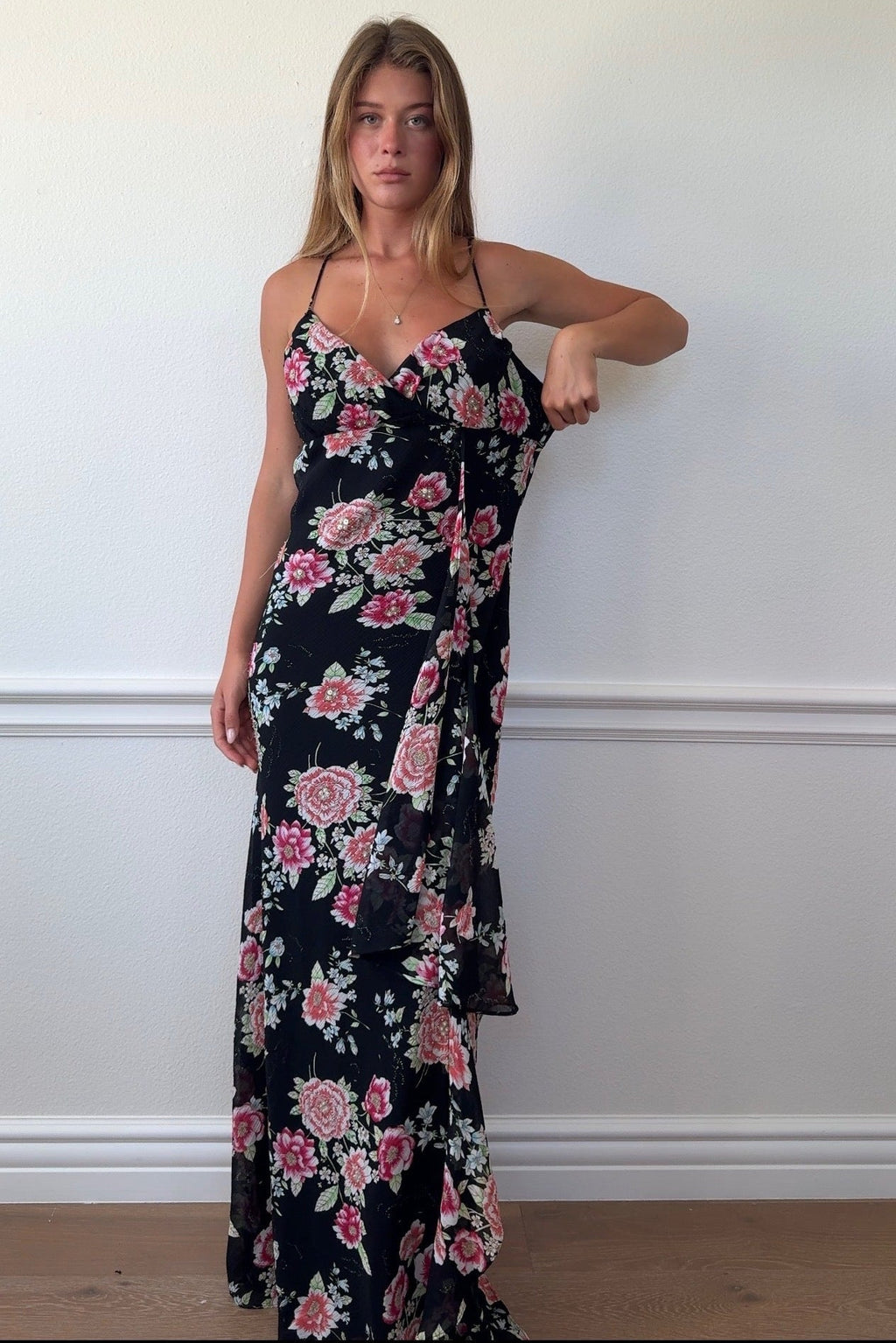 Chelsea Nites Beaded Multicolor Floral Dress