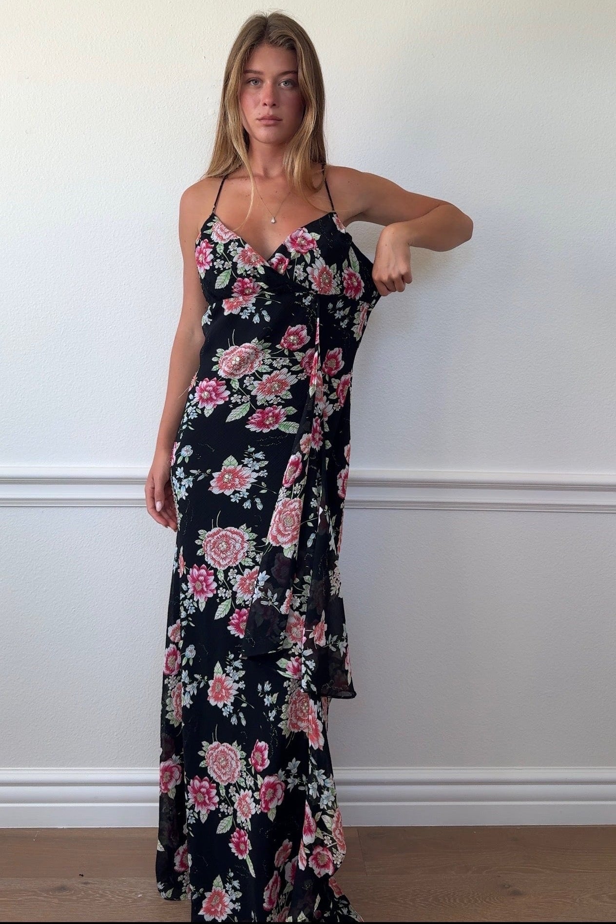 Chelsea Nites Beaded Multicolor Floral Dress