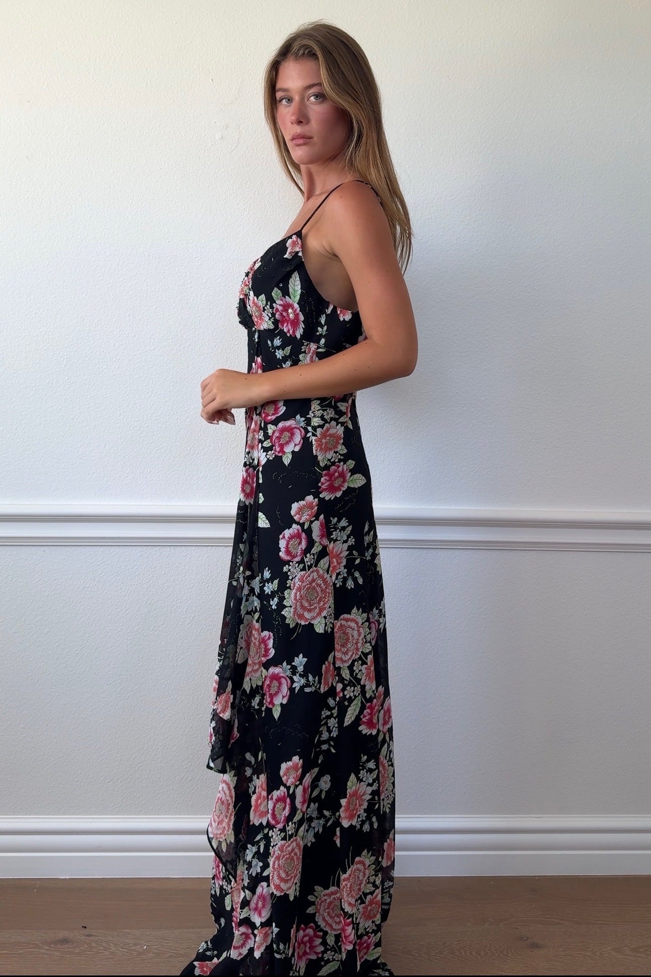 Chelsea Nites Beaded Multicolor Floral Dress