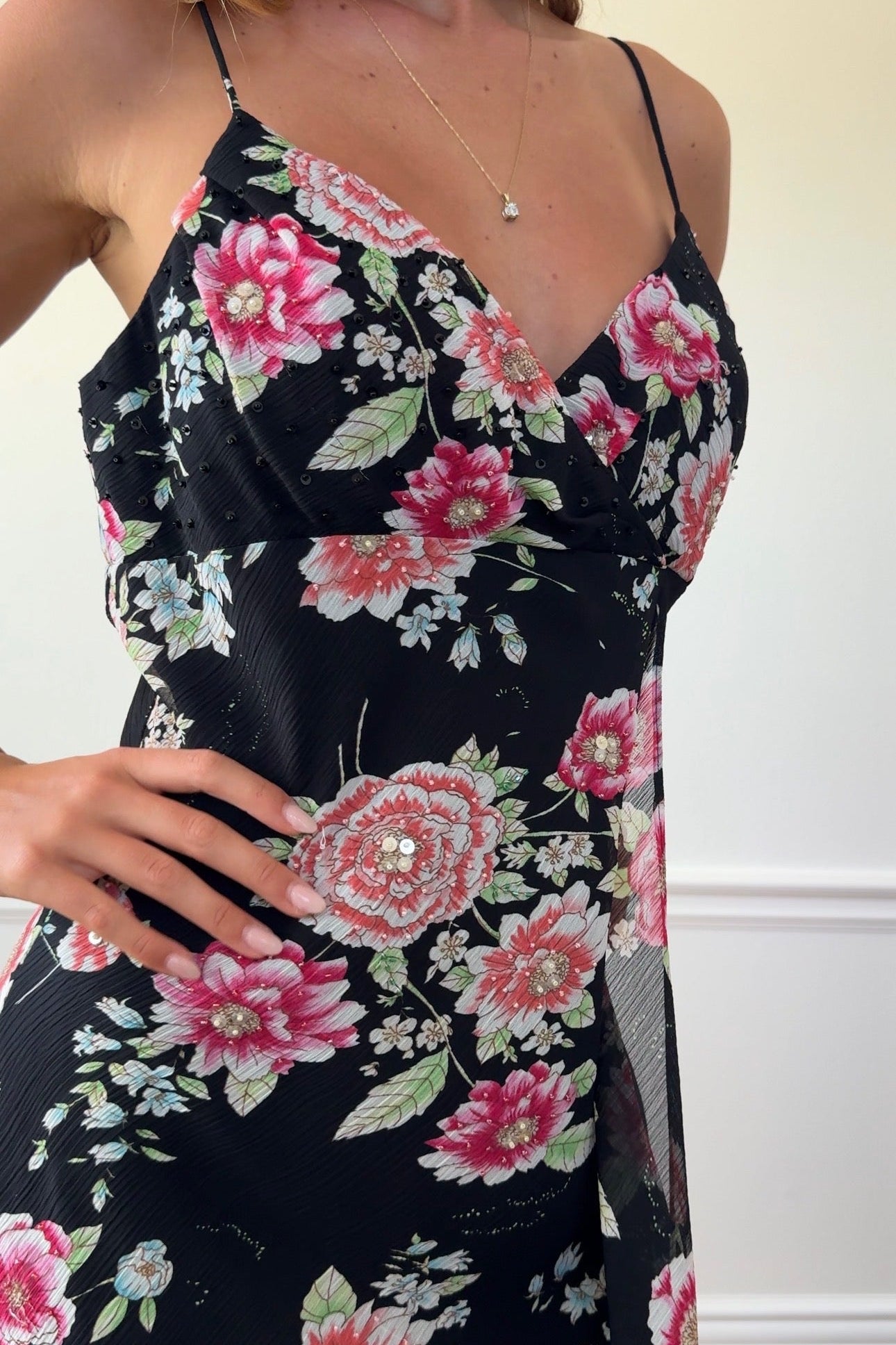 Chelsea Nites Beaded Multicolor Floral Dress