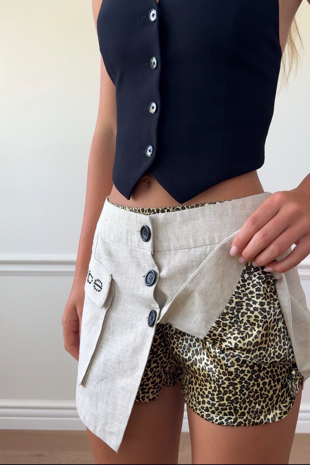 BEBE Embellished Skort with Cheetah Print Shorts