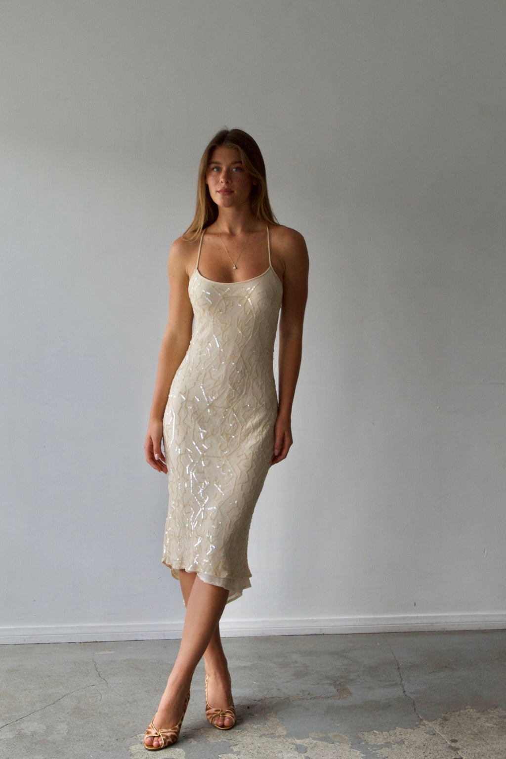 Tailors Sequin Open Back Midi Dress