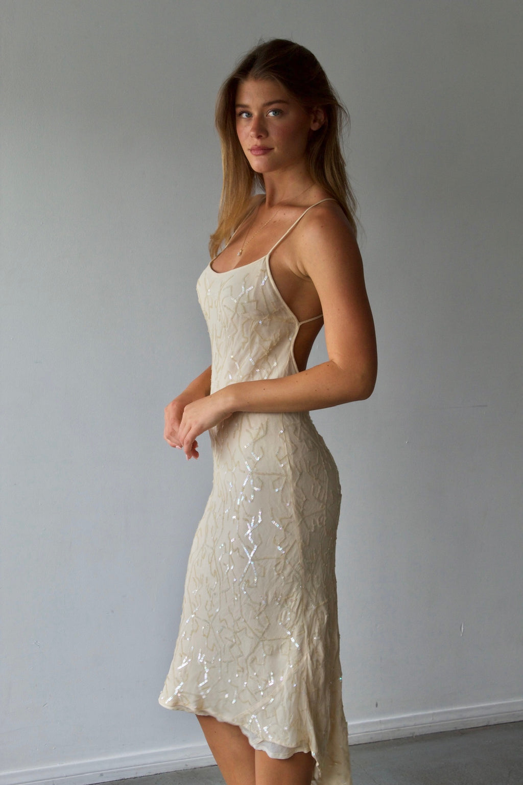 Tailors Sequin Open Back Midi Dress