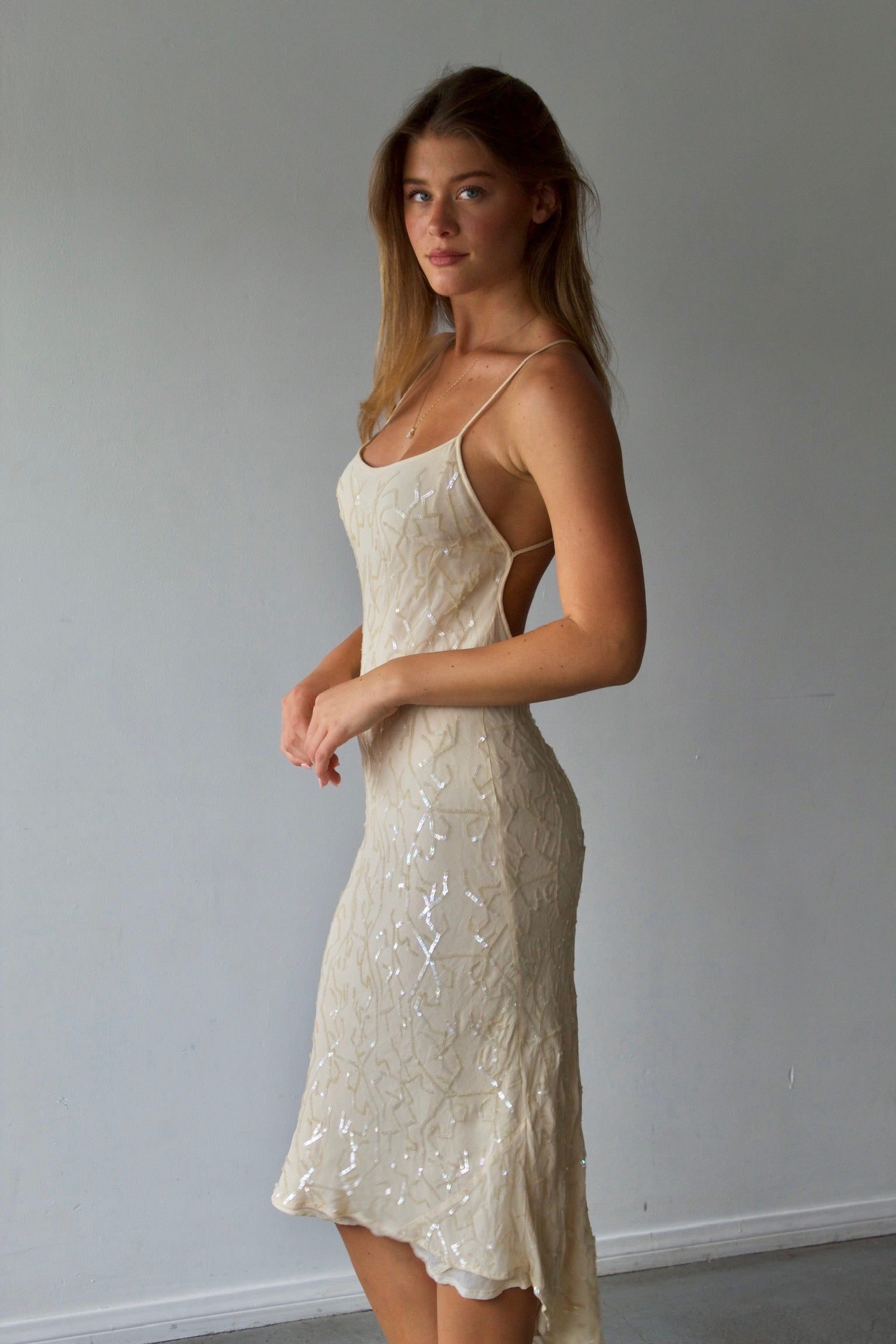 Tailors Sequin Open Back Midi Dress