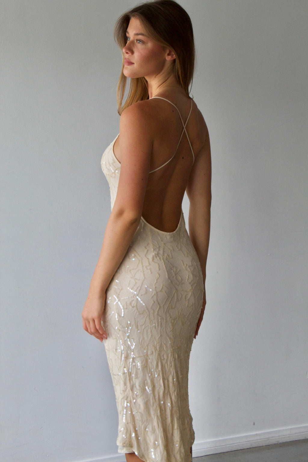 Tailors Sequin Open Back Midi Dress