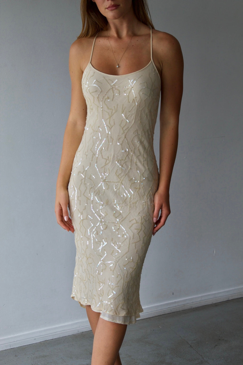 Tailors Sequin Open Back Midi Dress