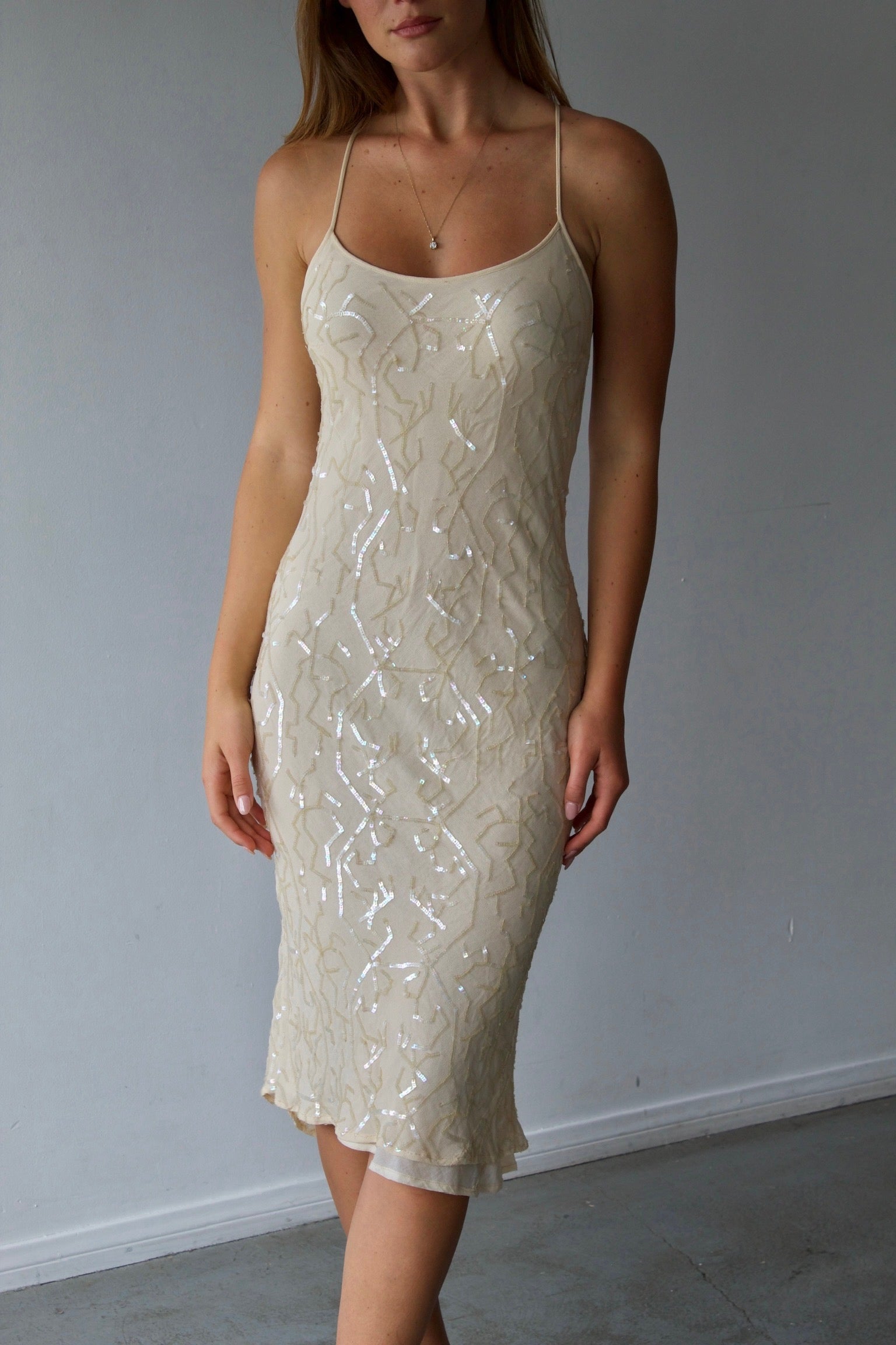 Tailors Sequin Open Back Midi Dress