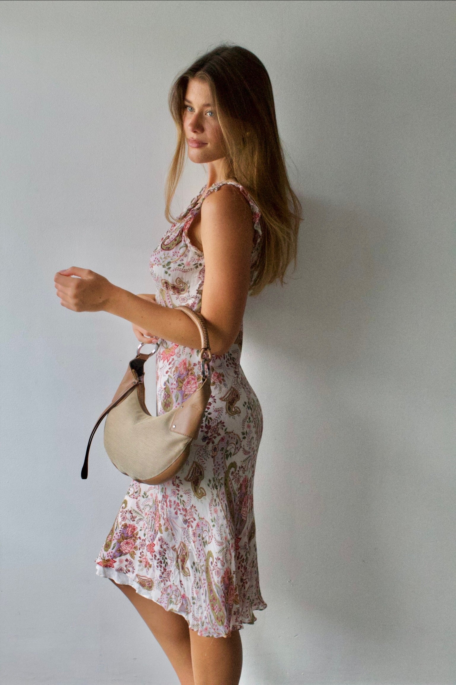 Angie Paisley Floral Ruffle Midi Dress