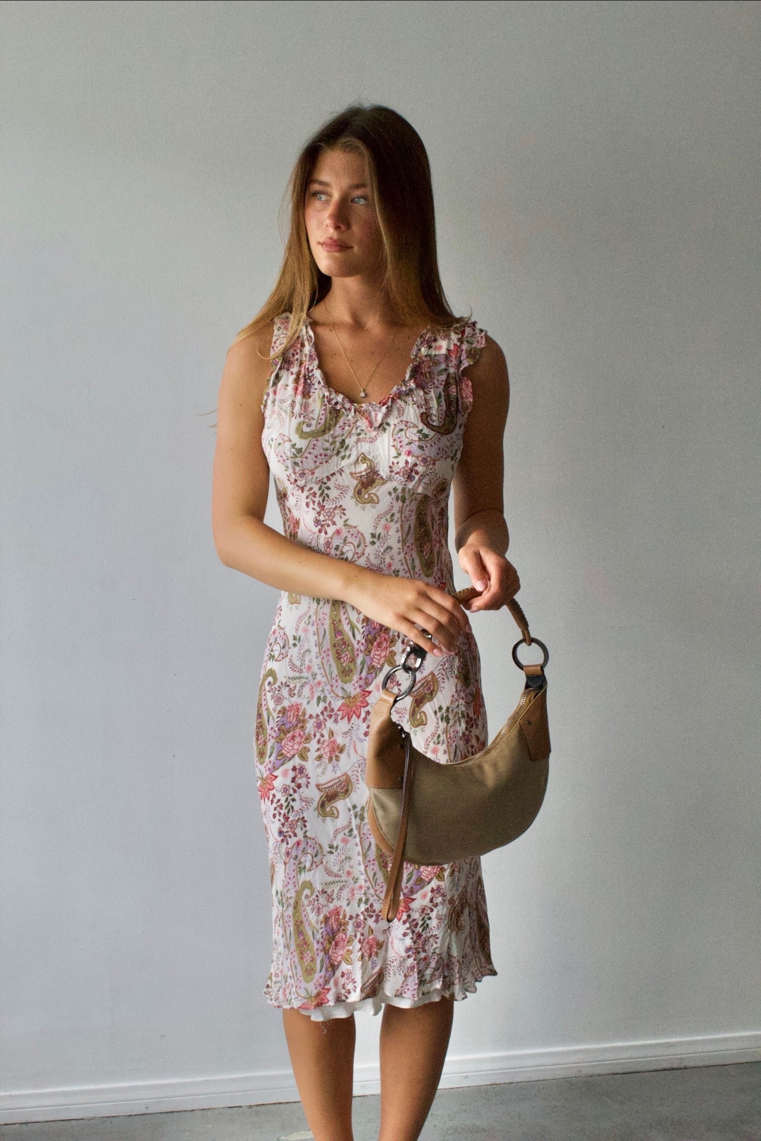 Angie Paisley Floral Ruffle Midi Dress