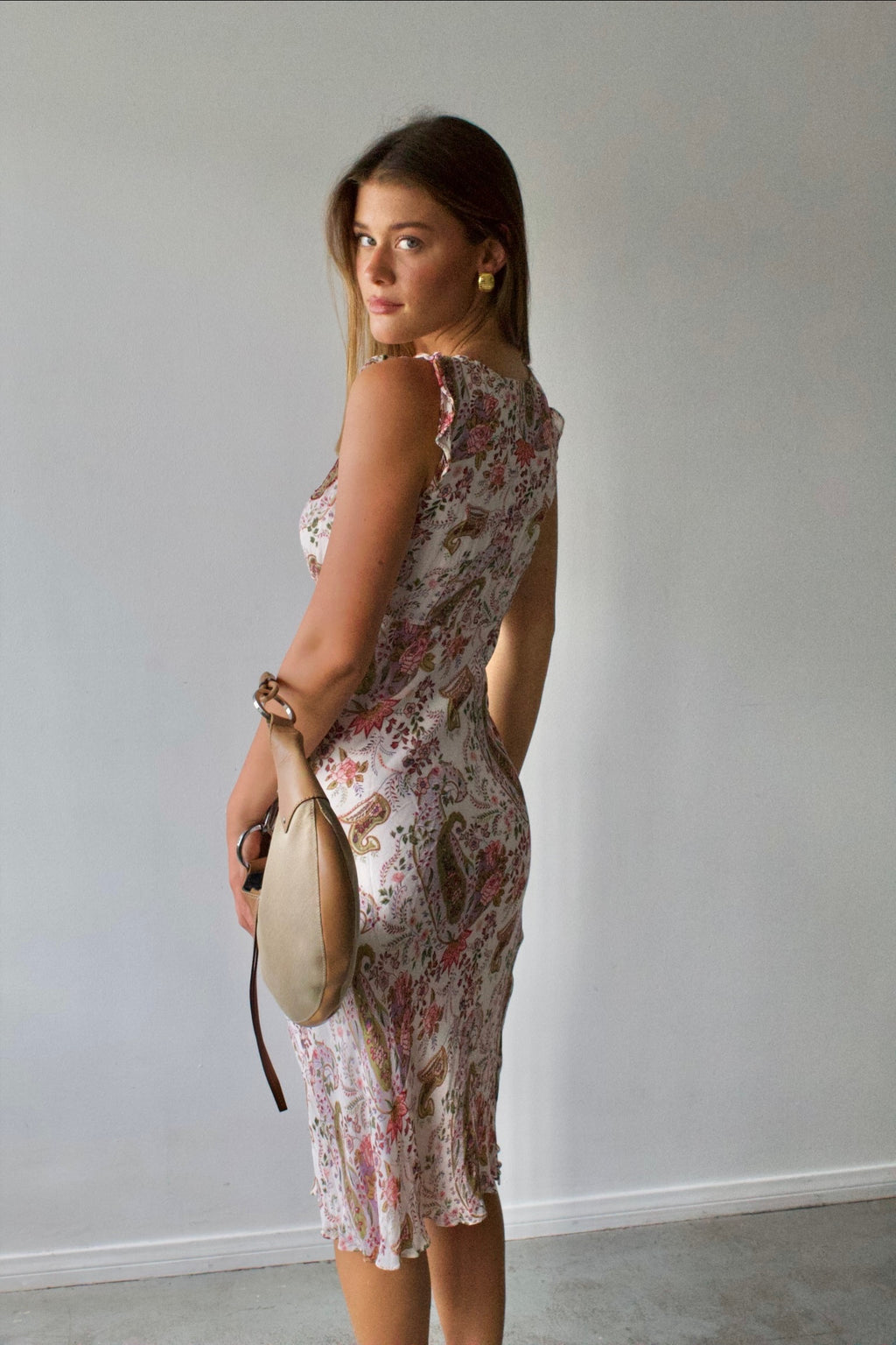 Angie Paisley Floral Ruffle Midi Dress