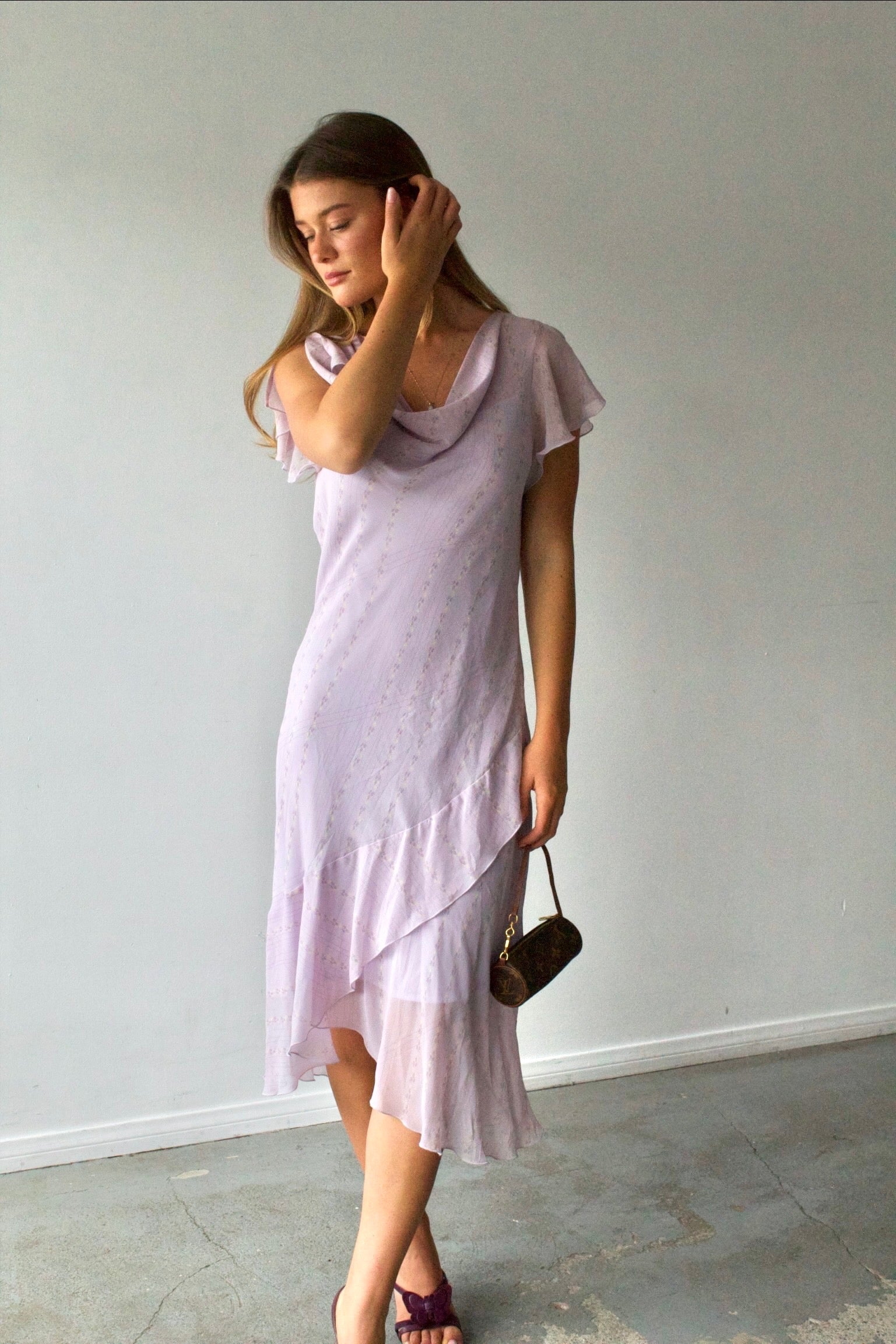 Jaclyn Smith Collection Silk Cowl Neck Midi Dress