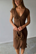 BCBG Silk Ruched Midi Dress