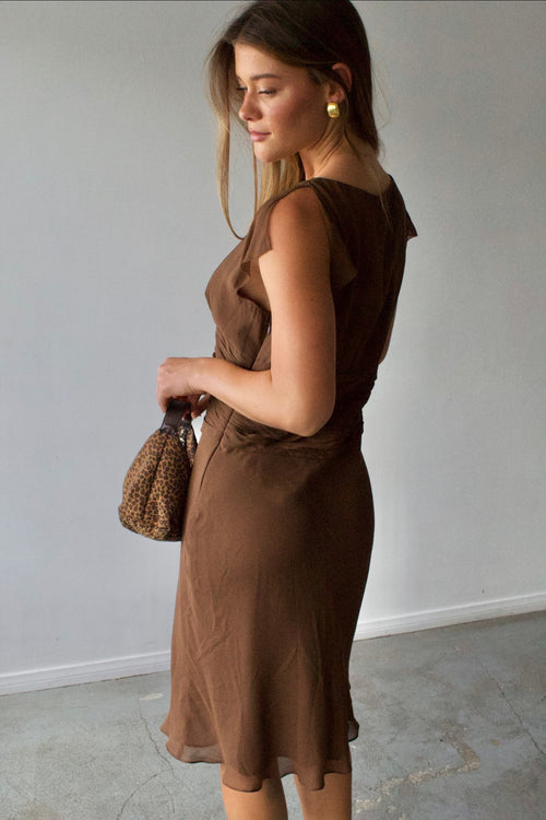 BCBG Silk Ruched Midi Dress