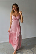 Iridescent Pink Ruffle Maxi Dress