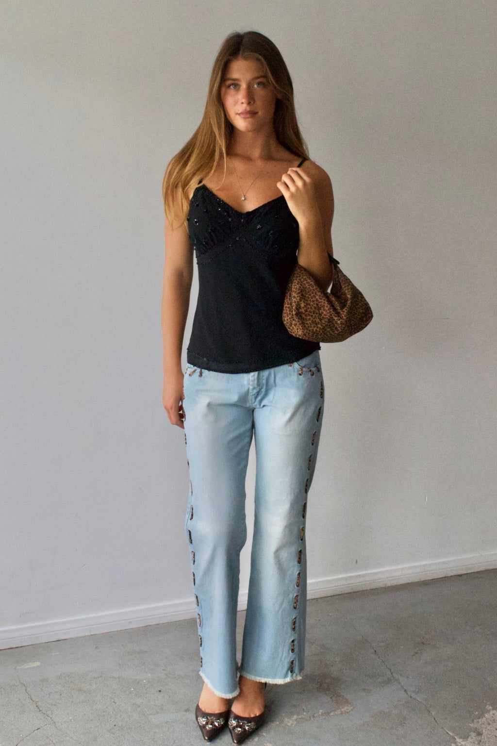 Tea Black Beaded Cami Top
