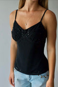 Tea Black Beaded Cami Top