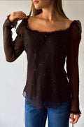 Rebecca Taylor Brown Rhinestone 100% Silk Top