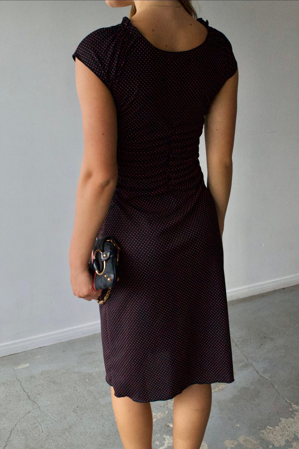Express Polka Dot Ruched Midi Dress