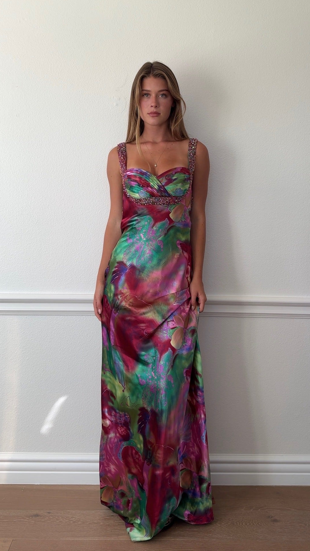 Unbranded Watercolor Beaded  Maxi Gown