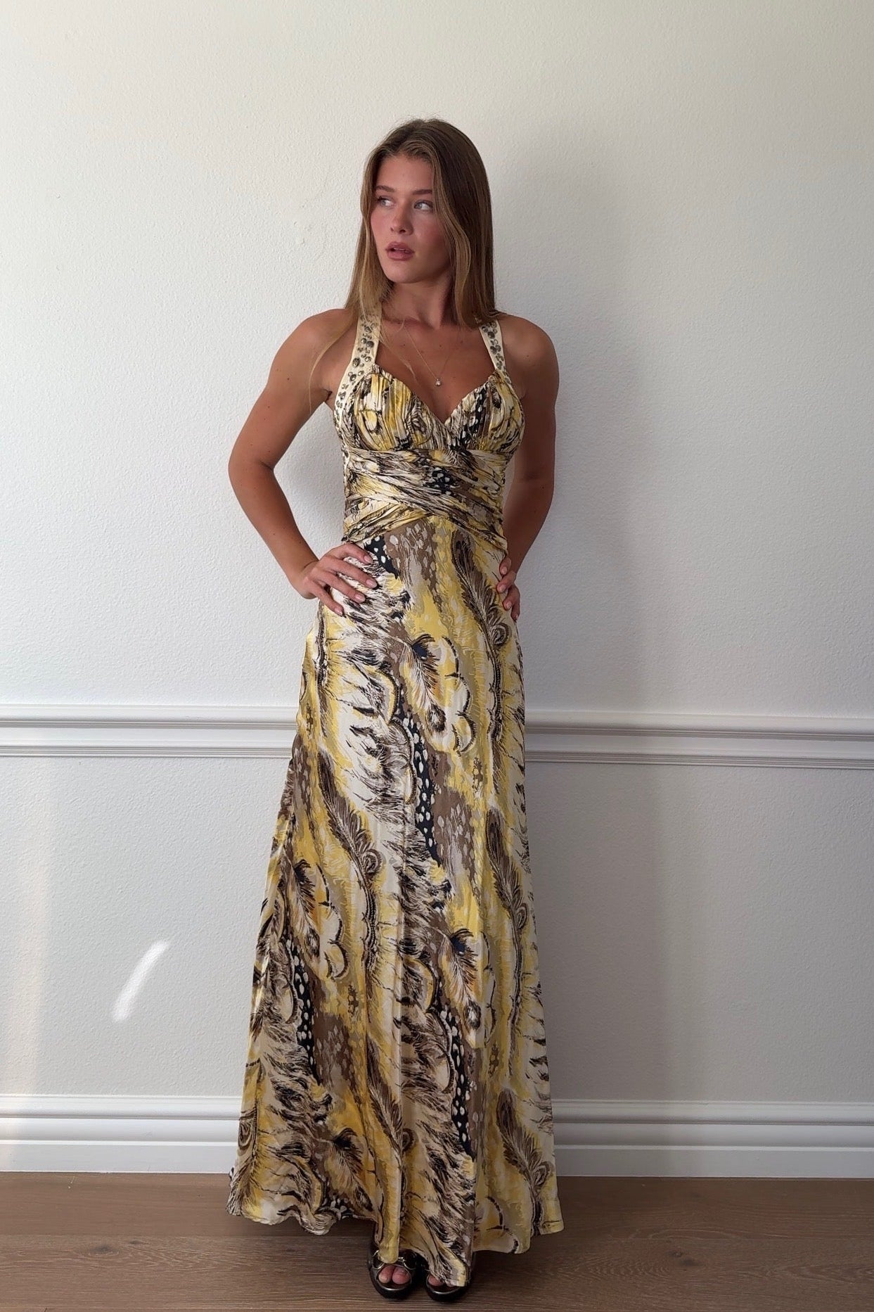 Nina Austin Beaded Animal Print Gown