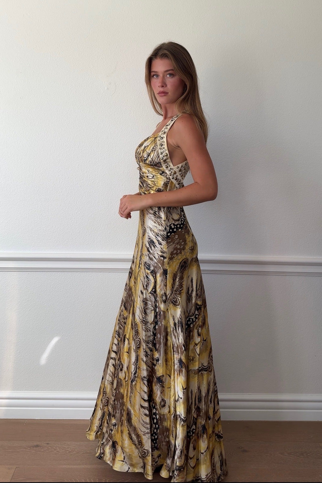 Nina Austin Beaded Animal Print Gown