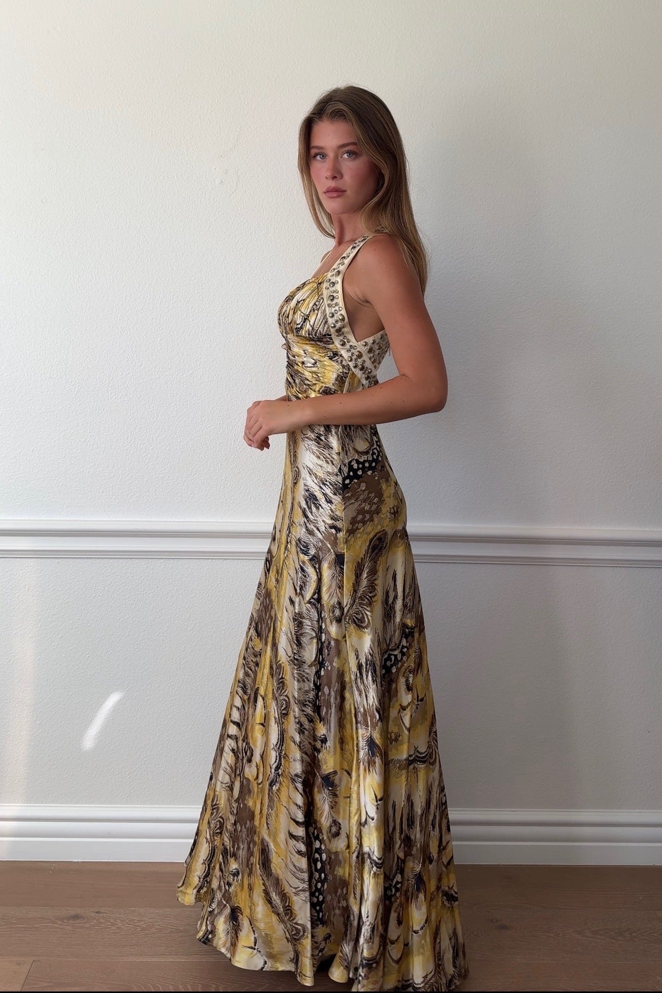 Nina Austin Beaded Animal Print Gown