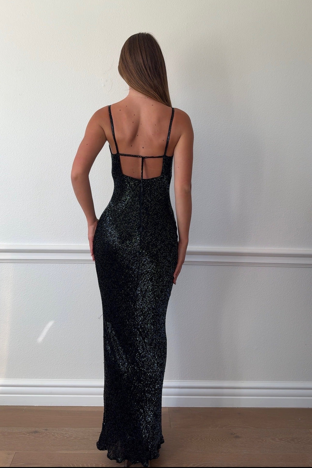 Scala 100% Silk Beaded Cowl Neck Gown