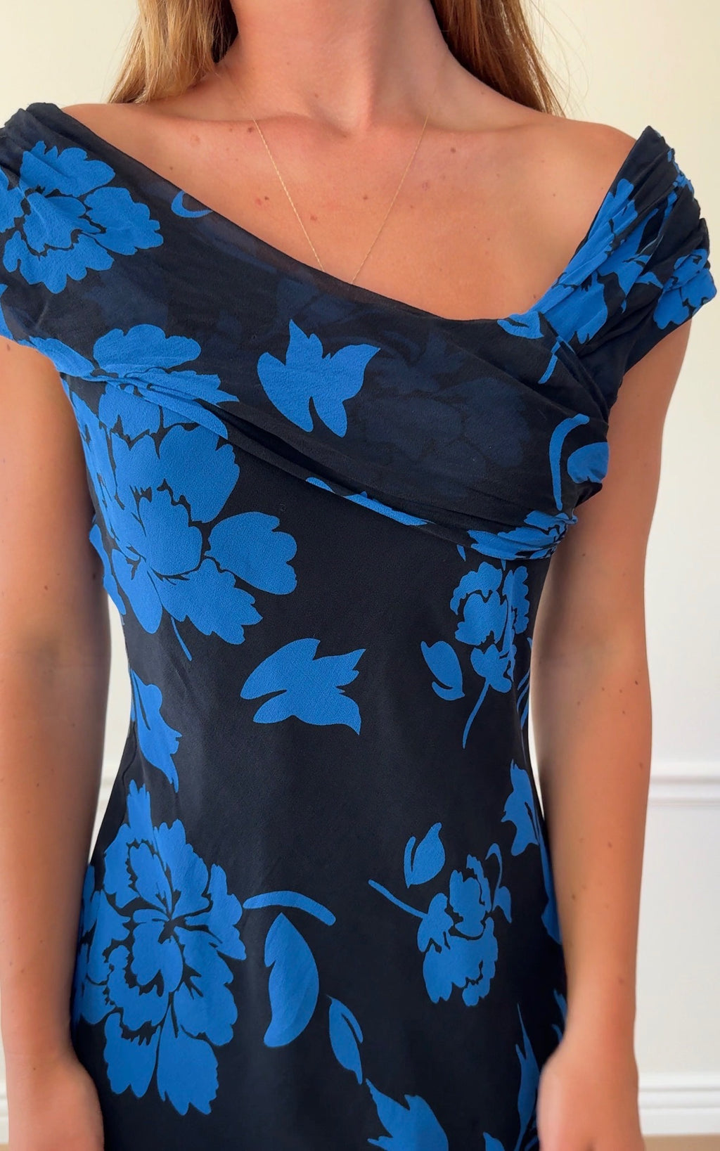 London Times Silk Asymmetric Midi Dress