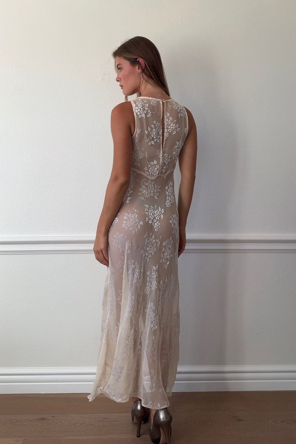 Unbranded Sheer Beaded Pearl Detail Maxi Dress