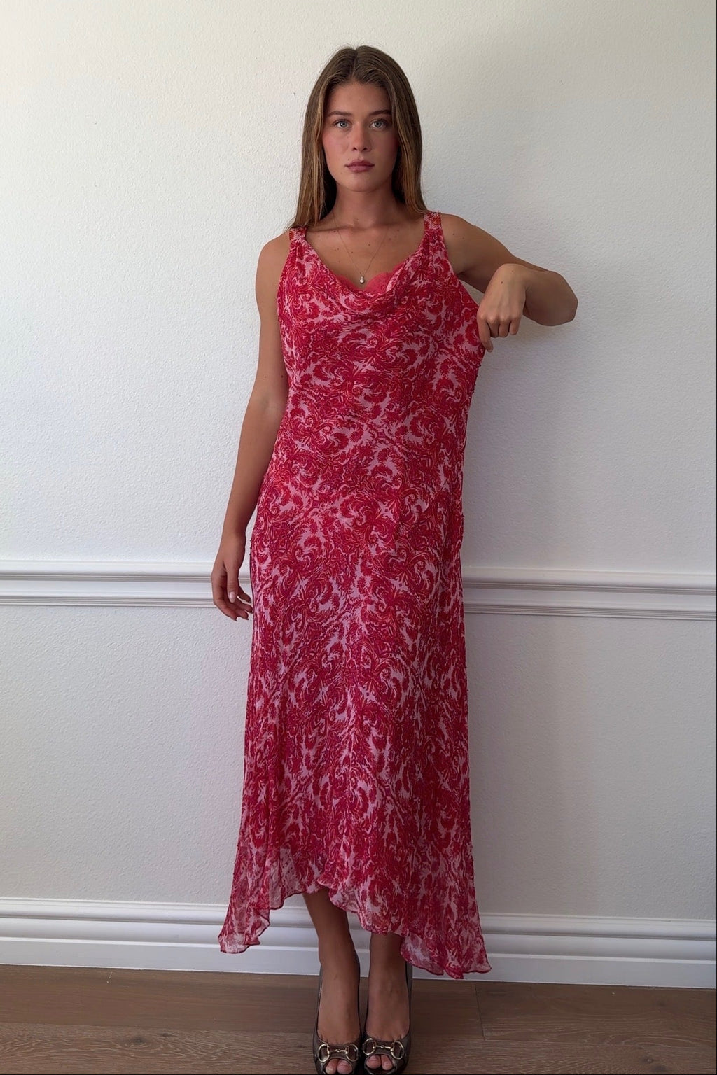Vision Silk Blend Beaded Cowl Neck Maxi Dress