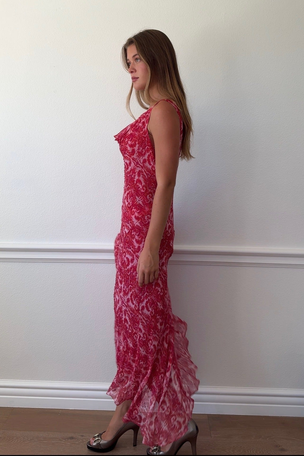 Vision Silk Blend Beaded Cowl Neck Maxi Dress