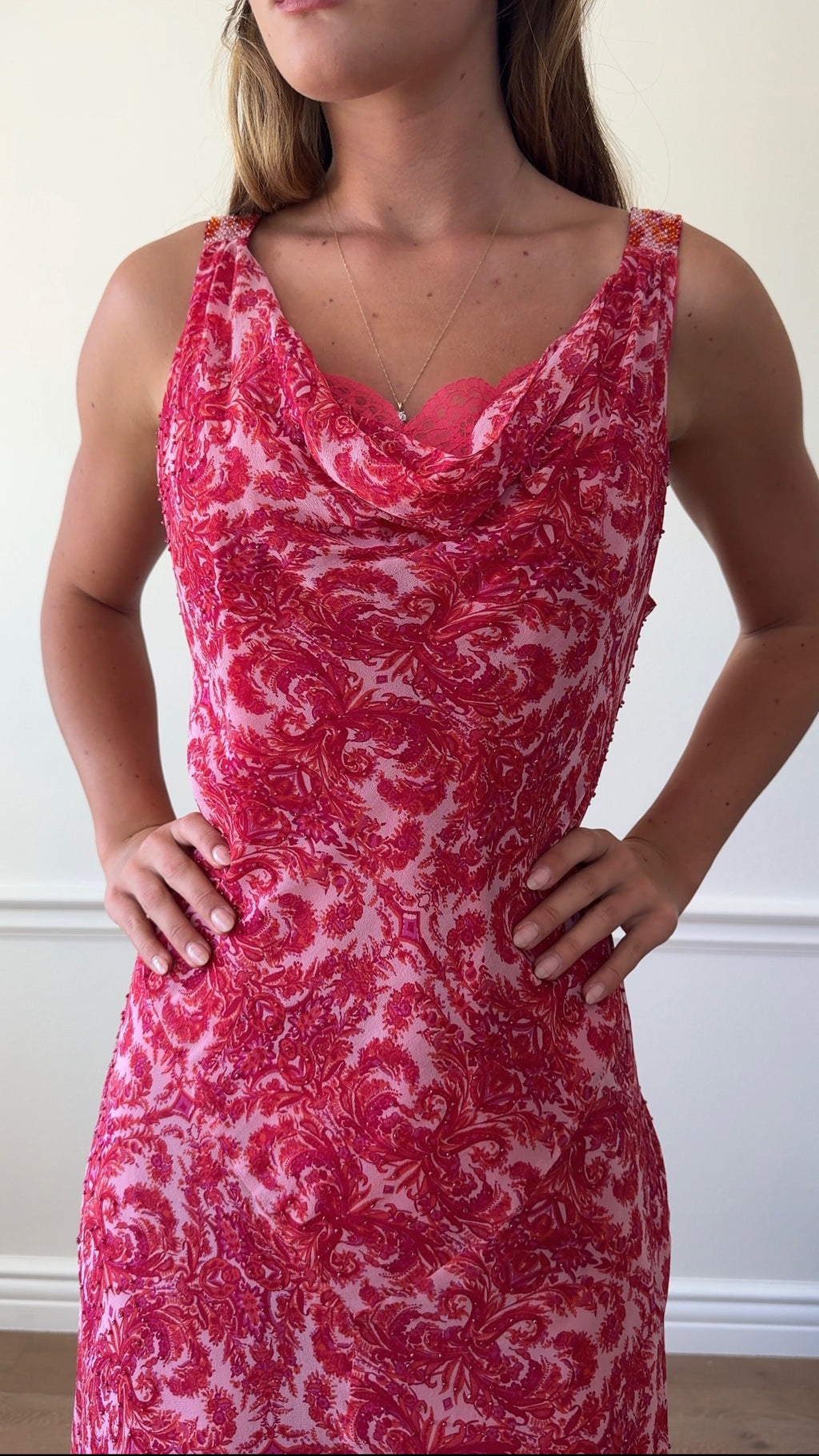 Vision Silk Blend Beaded Cowl Neck Maxi Dress