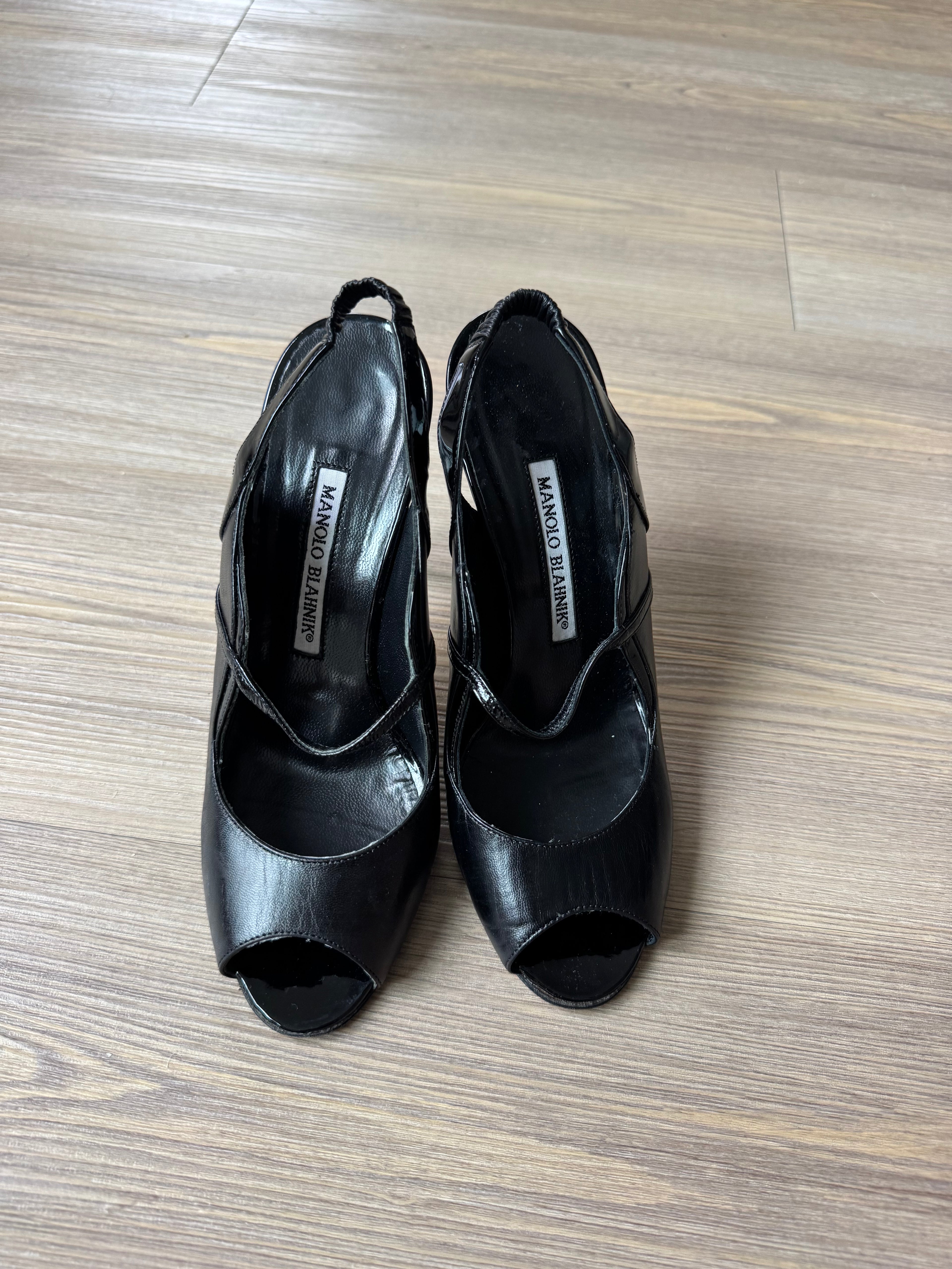 Manolo Blahnik Black Peep Toe Heels (36.5)