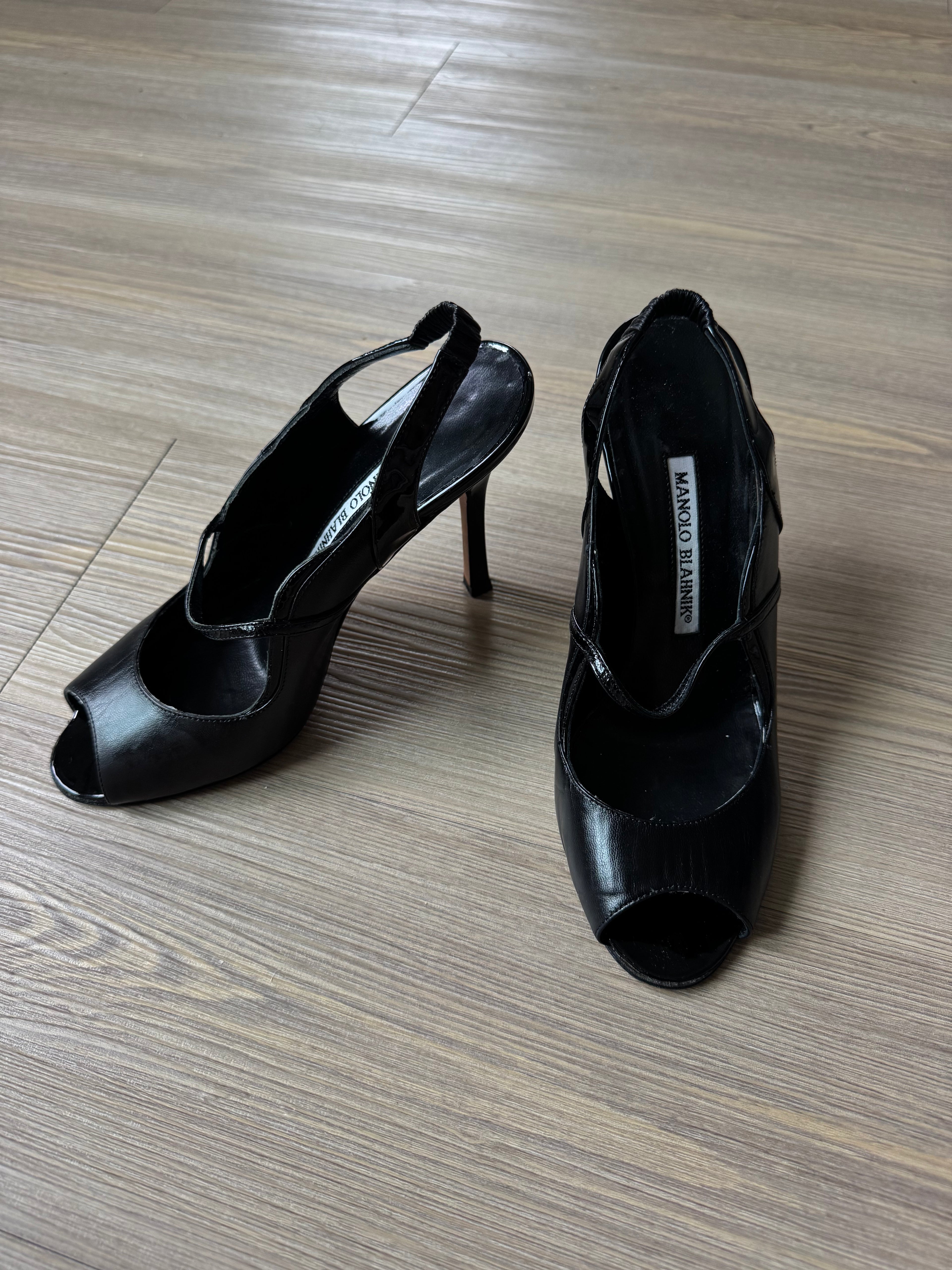 Manolo Blahnik Black Peep Toe Heels (36.5)