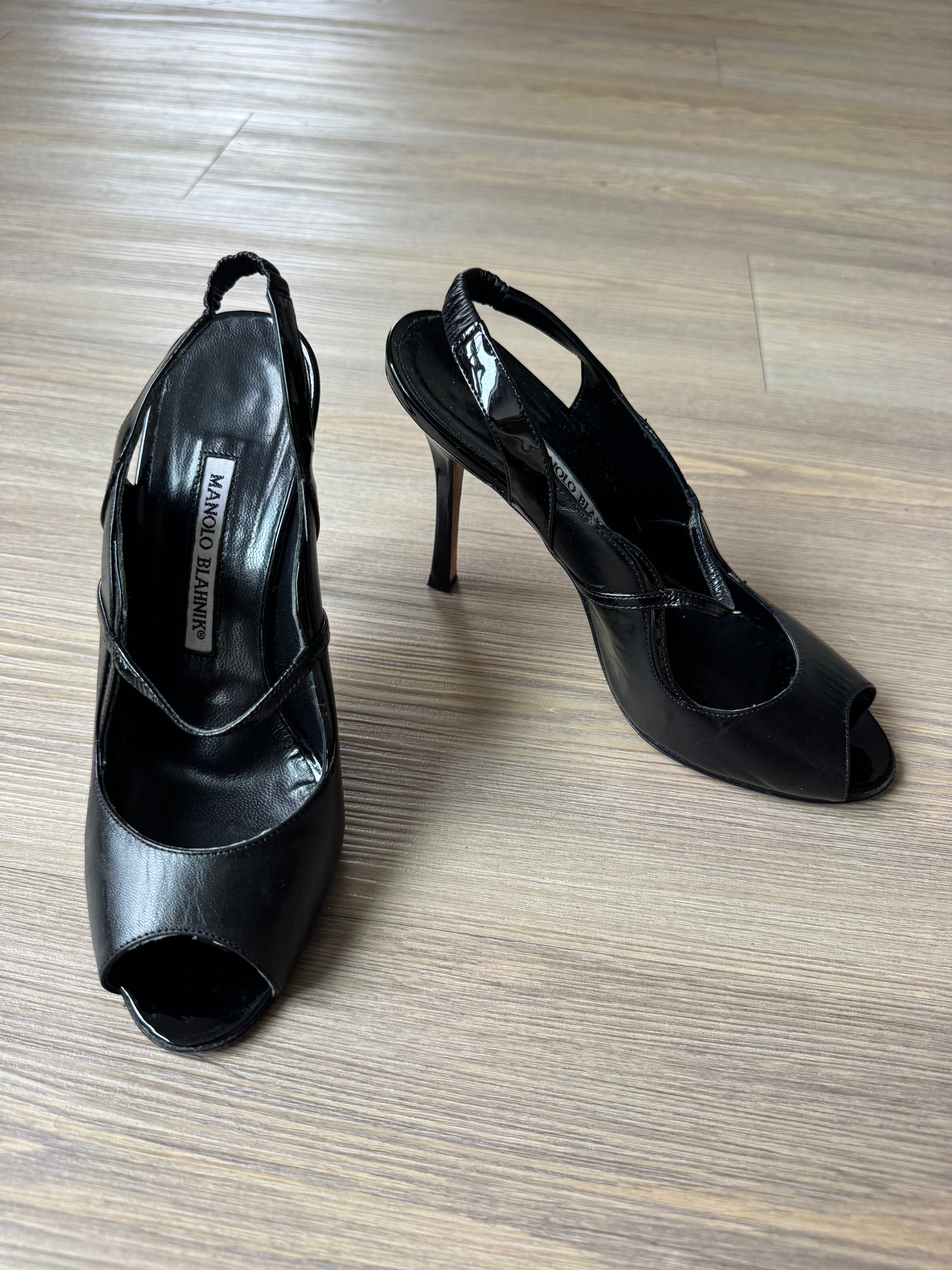 Manolo Blahnik Black Peep Toe Heels (36.5)