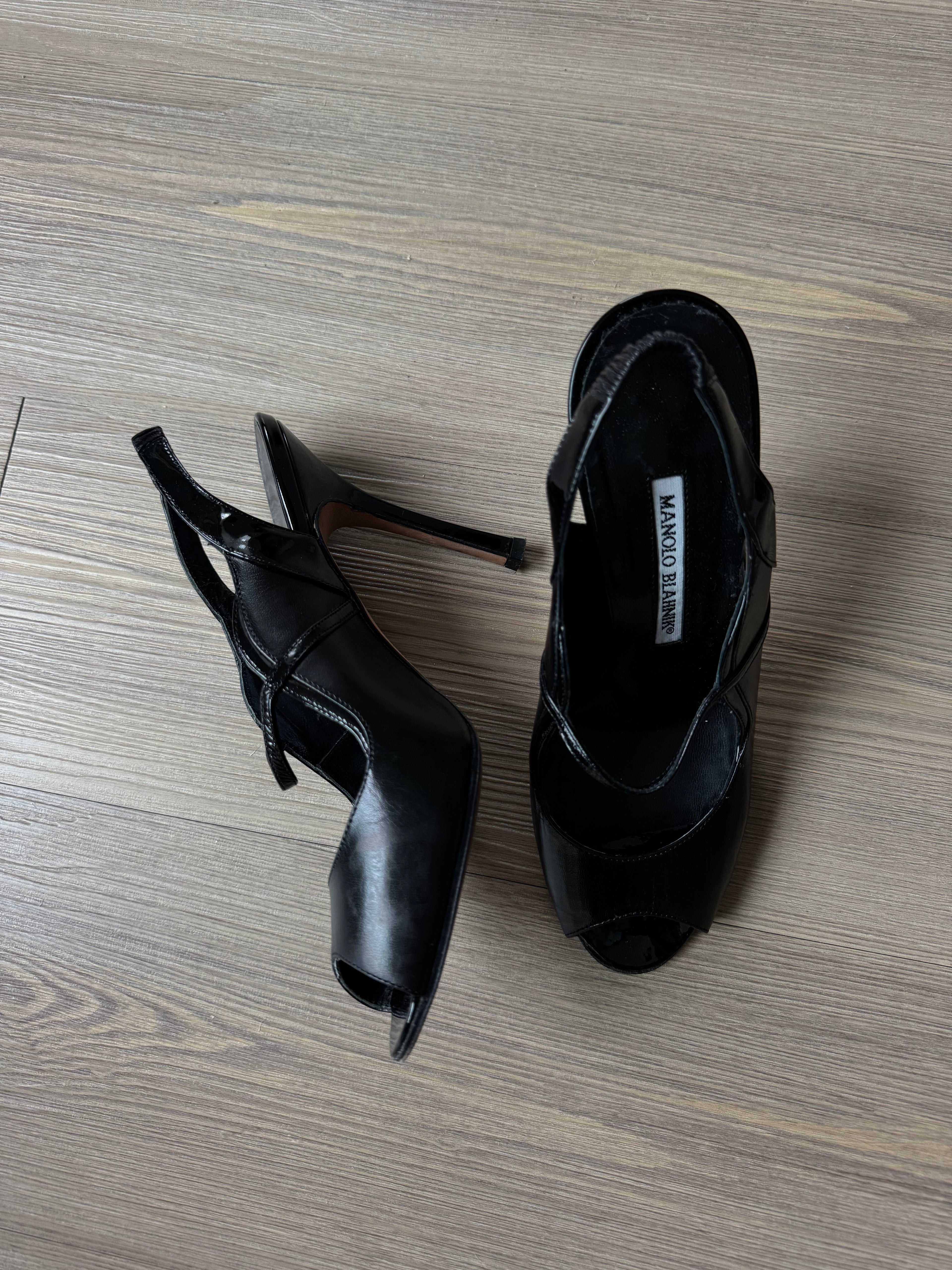 Manolo Blahnik Black Peep Toe Heels (36.5)