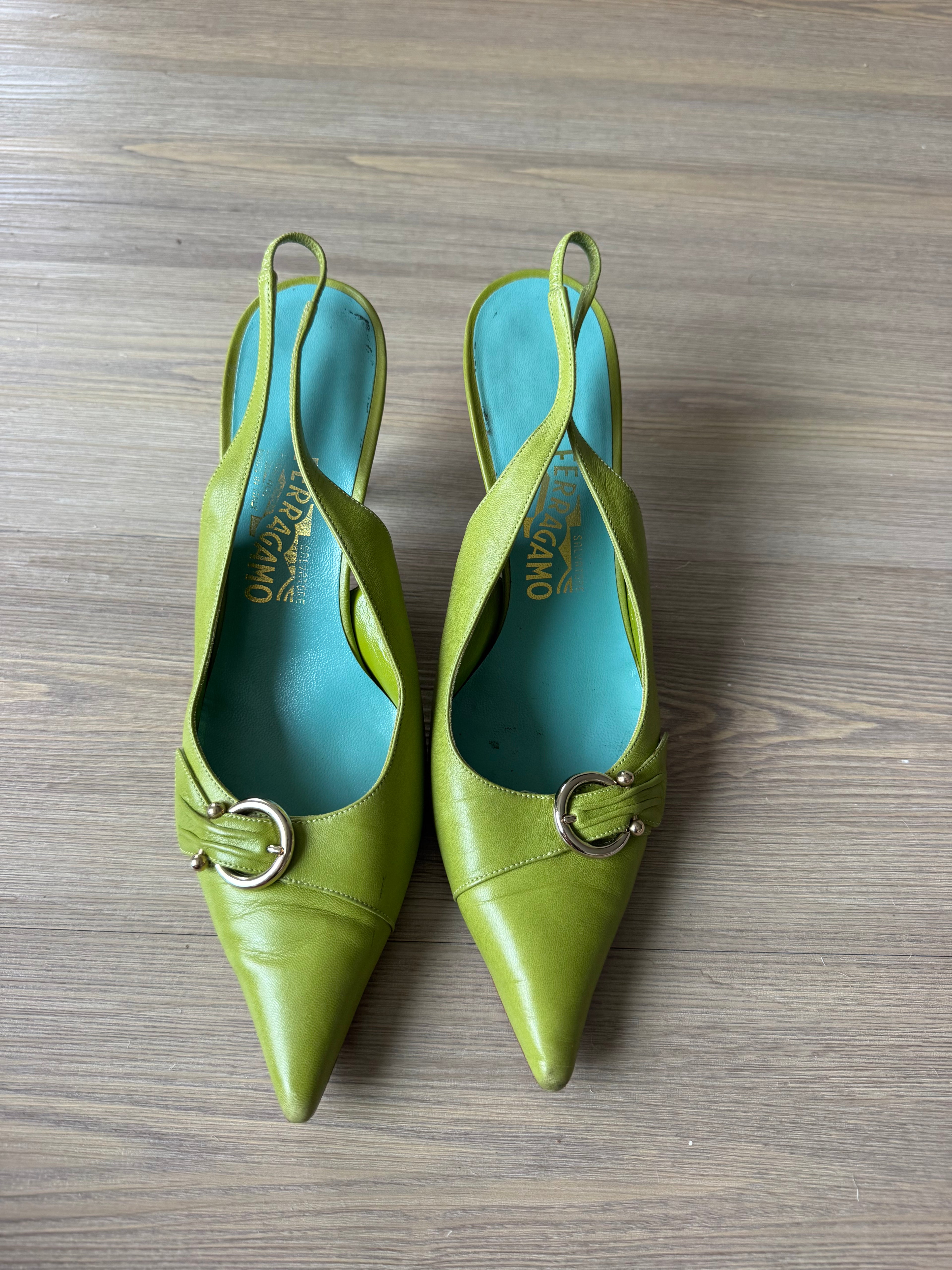 Salvatore Ferragamo Leather Kitten Heel Slingbacks (9)