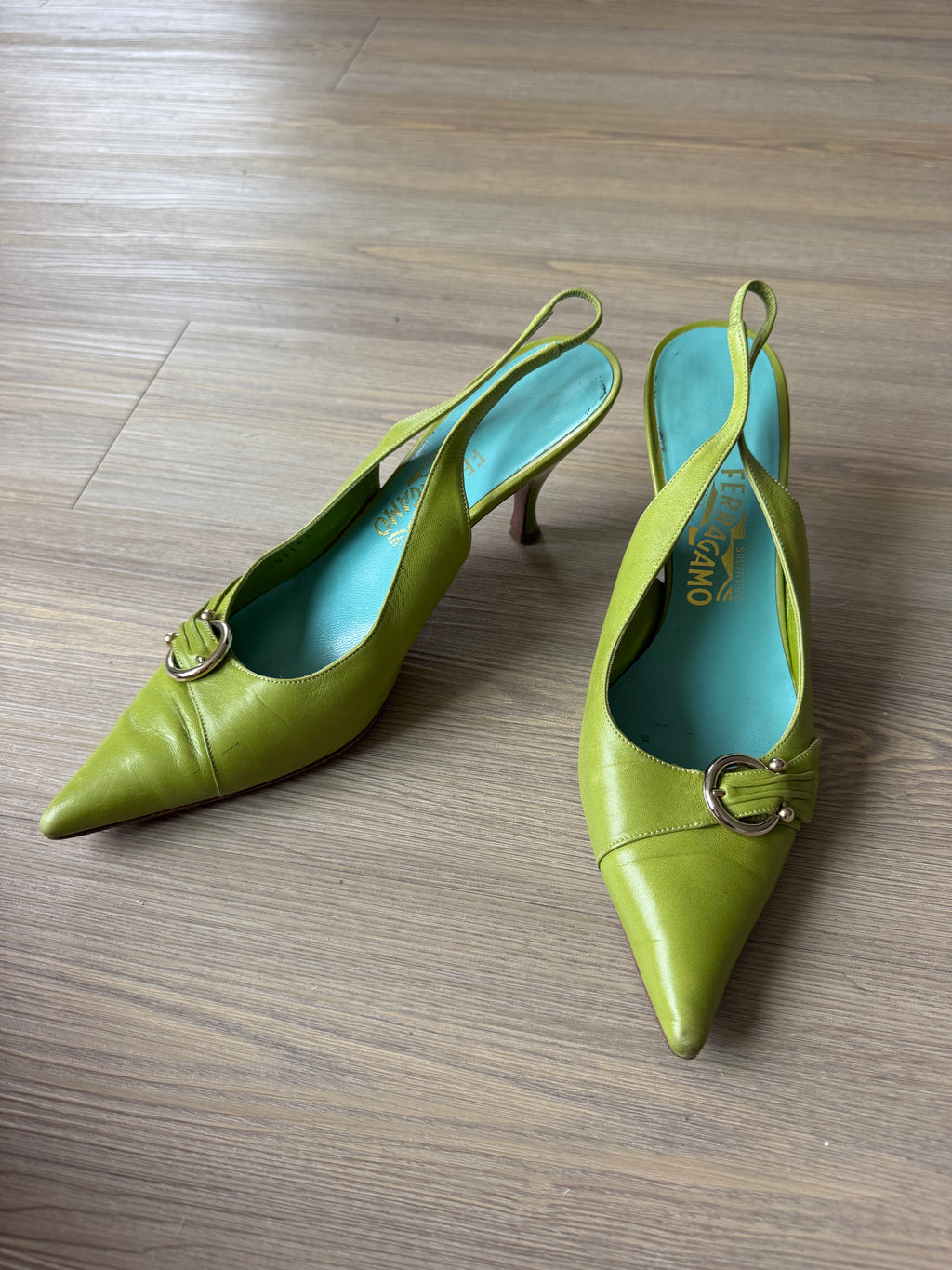 Salvatore Ferragamo Leather Kitten Heel Slingbacks (9)