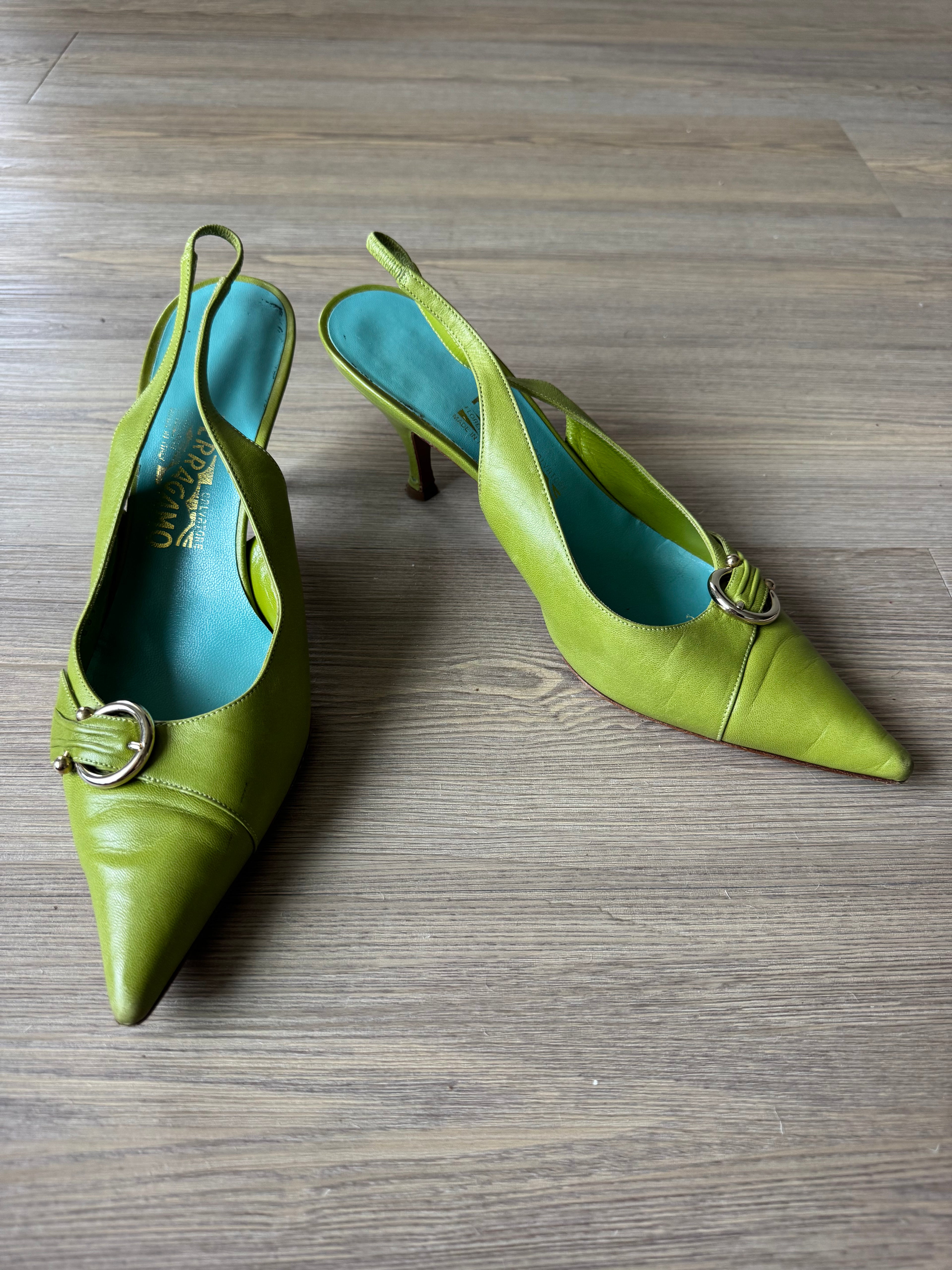 Salvatore Ferragamo Leather Kitten Heel Slingbacks (9)